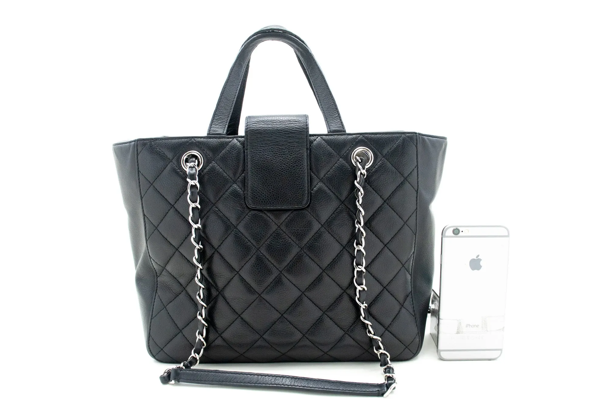 CHANEL 2 Way Chain Shoulder Bag Handbag Tote Black Caviar Quilted L64