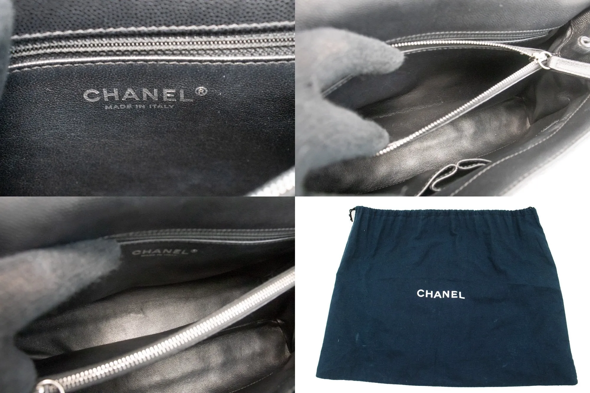 CHANEL 2 Way Top Handle Handbag Shoulder Bag Black Caviar Leather L52