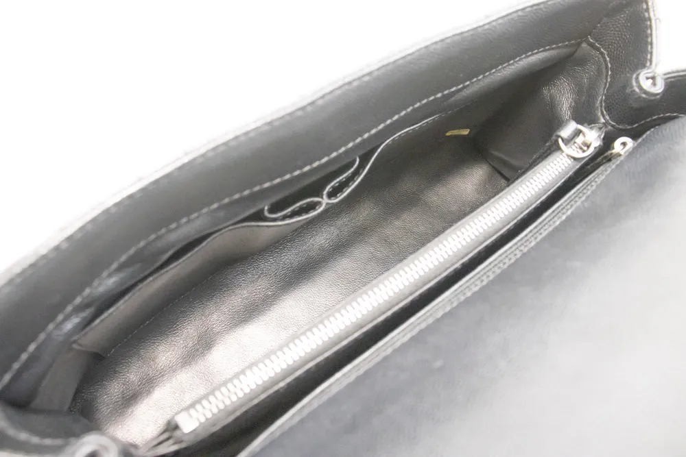 CHANEL 2 Way Top Handle Handbag Shoulder Bag Black Caviar Leather L52