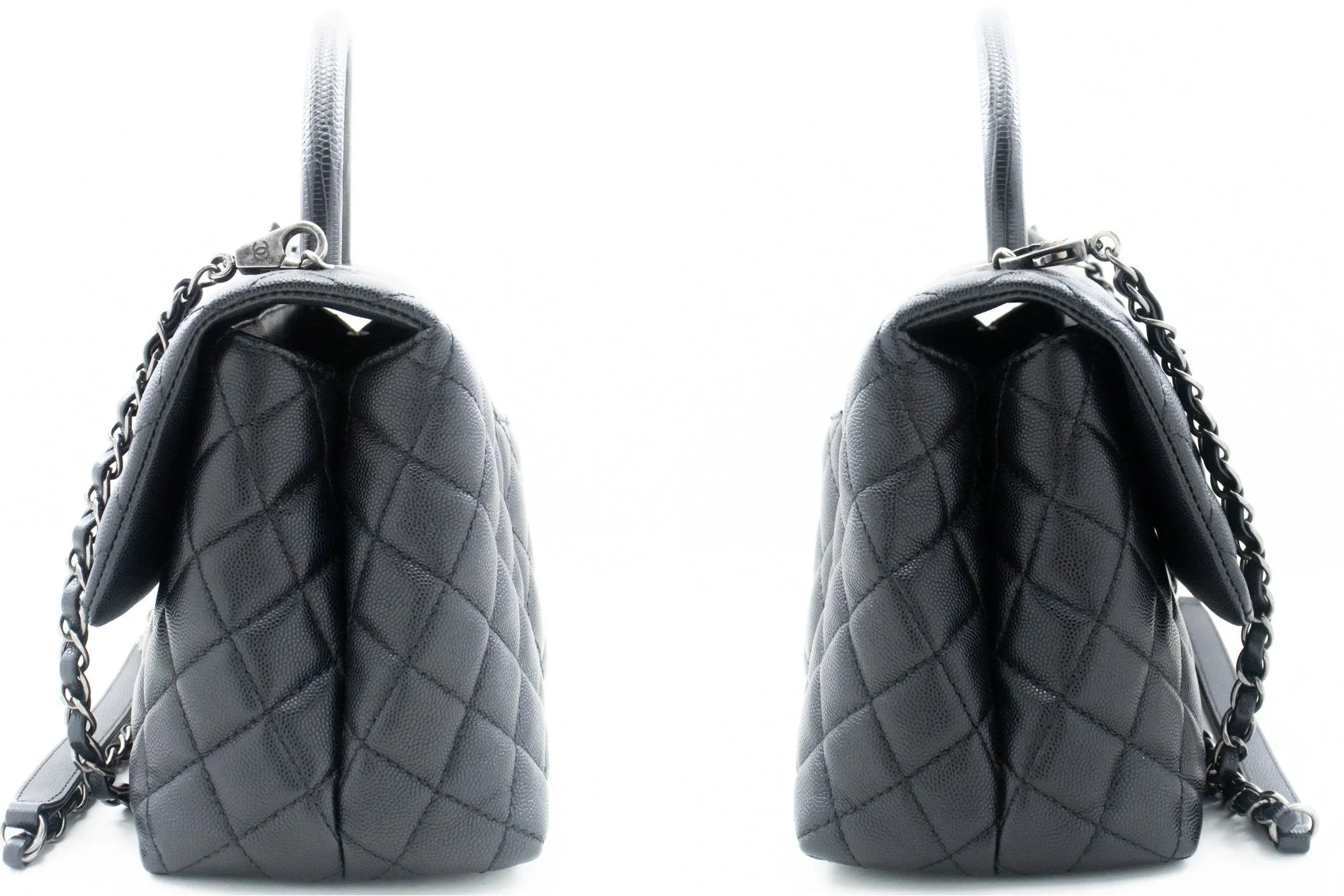 CHANEL 2 Way Top Handle Handbag Shoulder Bag Black Caviar Leather L52