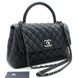 CHANEL 2 Way Top Handle Handbag Shoulder Bag Black Caviar Leather L52