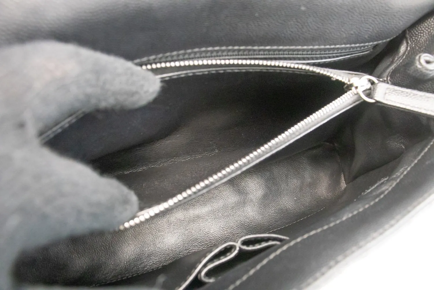 CHANEL 2 Way Top Handle Handbag Shoulder Bag Black Caviar Leather L52