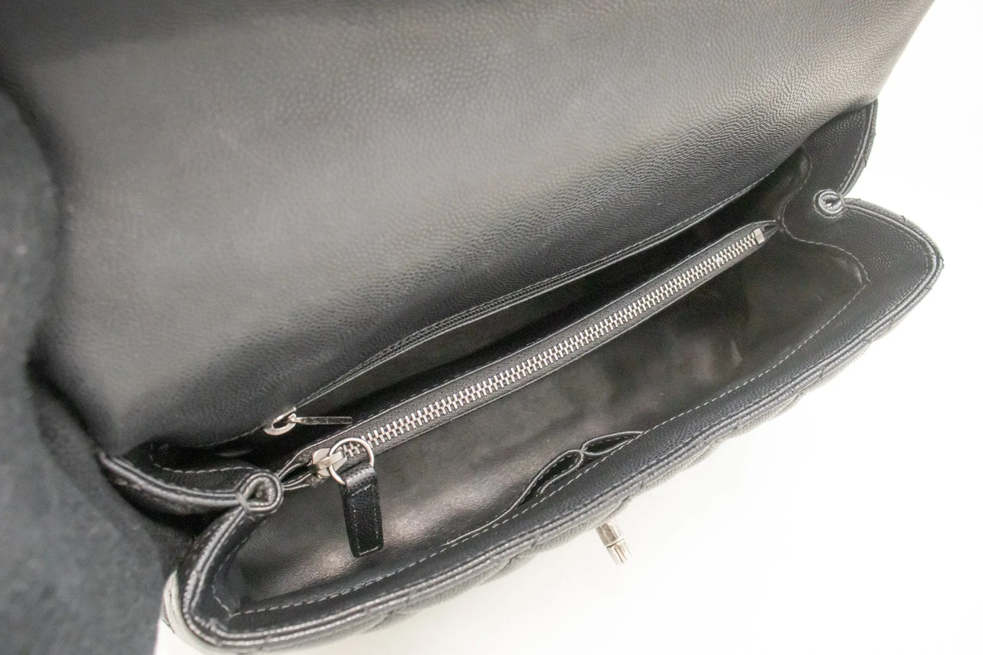 CHANEL 2 Way Top Handle Handbag Shoulder Bag Black Caviar Leather L52
