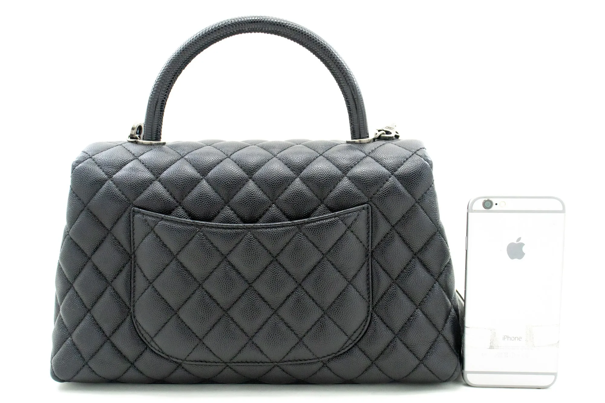 CHANEL 2 Way Top Handle Handbag Shoulder Bag Black Caviar Leather L52