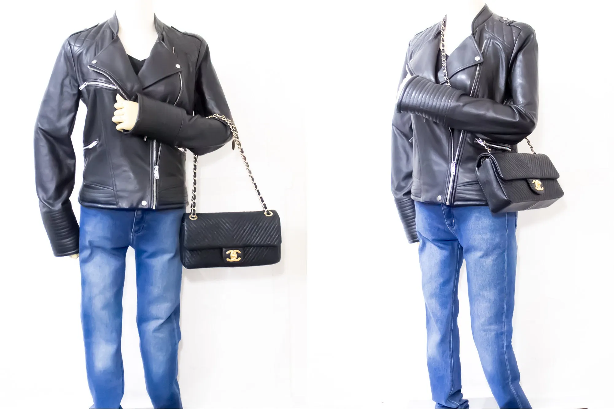 Chanel 2015 Chevron V-Stitch Leather Chain Flap Shoulder Bag i80