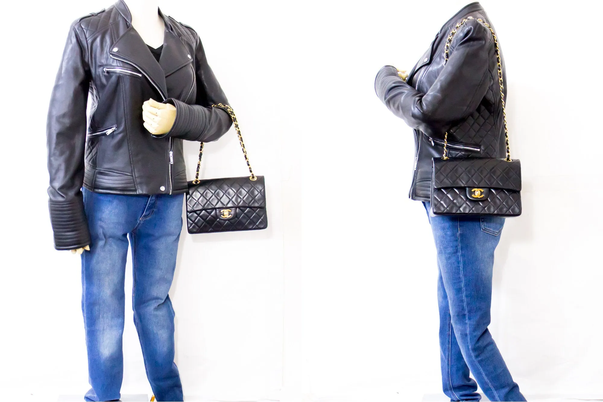 CHANEL 2.55 Double Flap Small Chain Shoulder Bag Black Lambskin h21