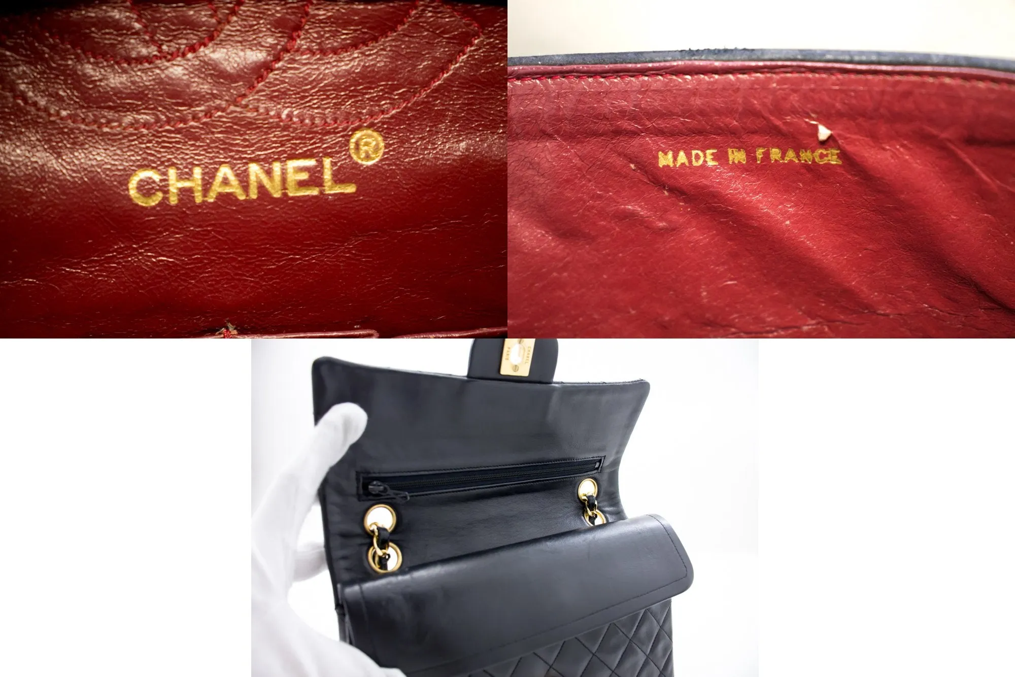 CHANEL 2.55 Double Flap Small Chain Shoulder Bag Black Lambskin h21