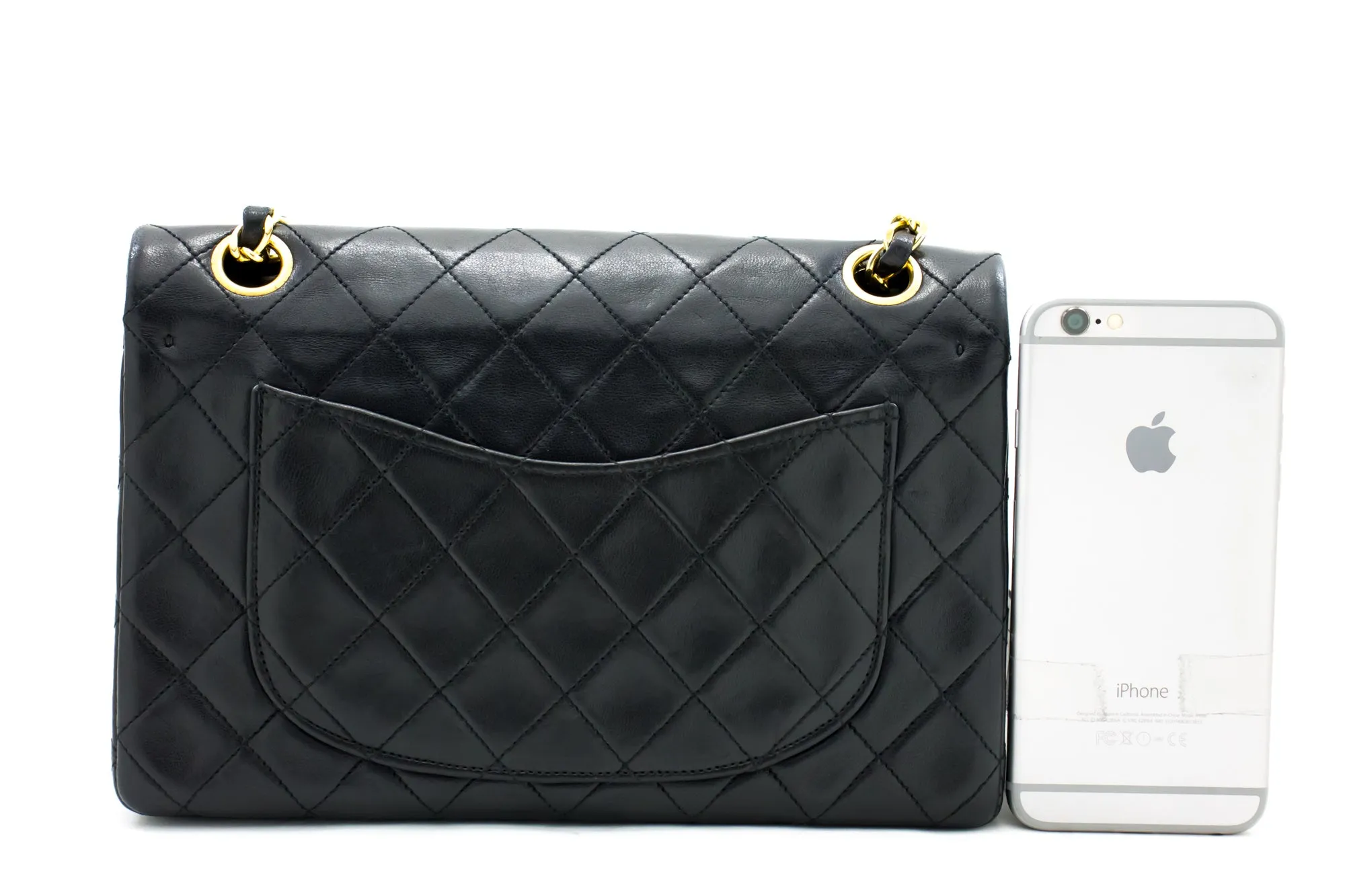 CHANEL 2.55 Double Flap Small Chain Shoulder Bag Black Lambskin h21