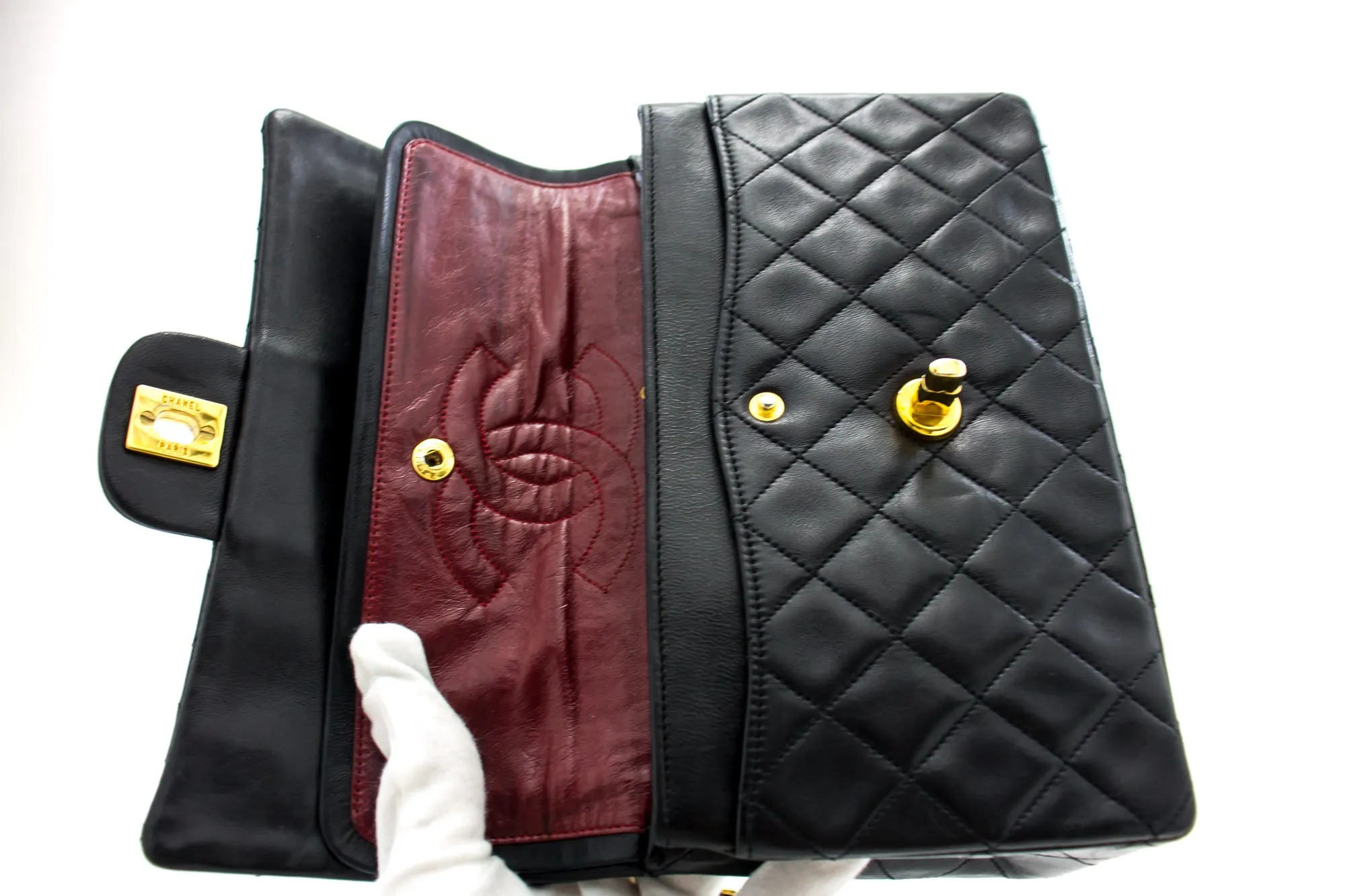 CHANEL 2.55 Double Flap Small Chain Shoulder Bag Black Lambskin h21