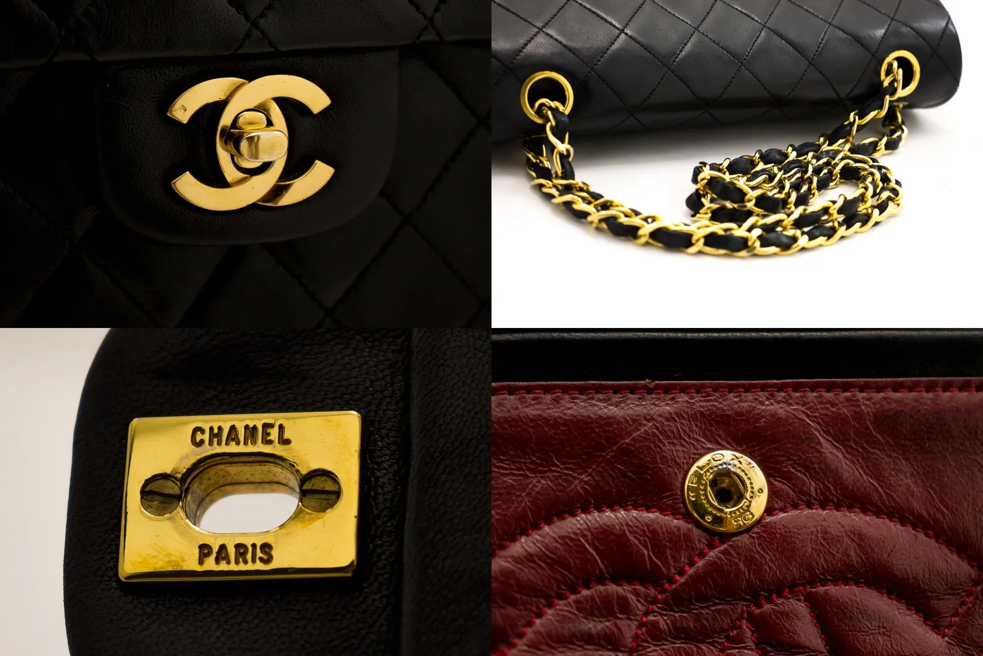 CHANEL 2.55 Double Flap Small Chain Shoulder Bag Black Lambskin h21