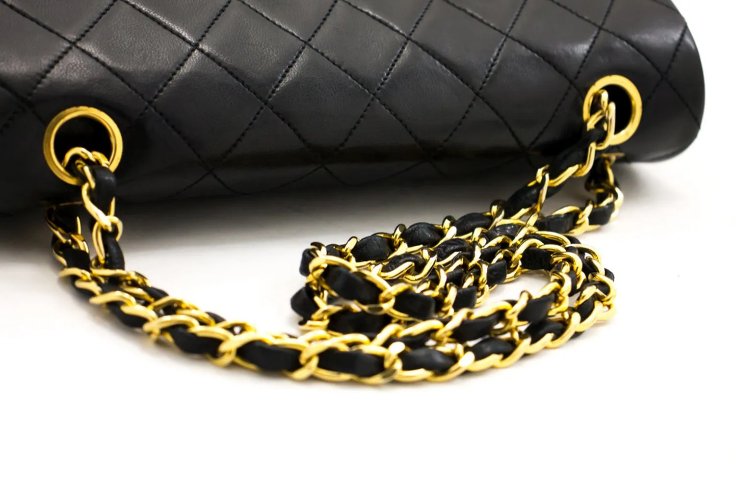 CHANEL 2.55 Double Flap Small Chain Shoulder Bag Black Lambskin h21