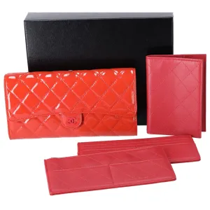 CHANEL 4 in 1 Wallet Orange Patent Leather Passport Holder Coin Card Pouch