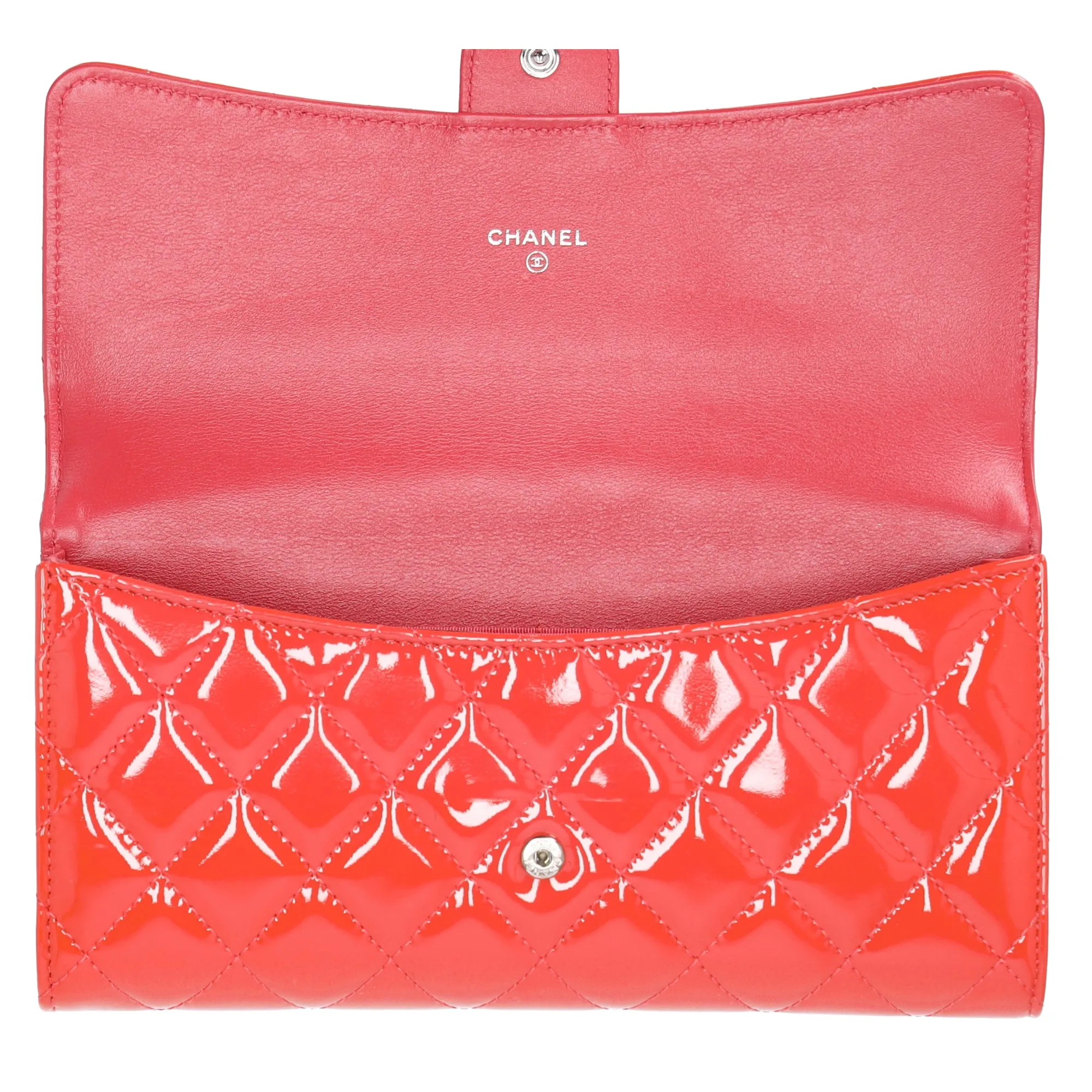CHANEL 4 in 1 Wallet Orange Patent Leather Passport Holder Coin Card Pouch