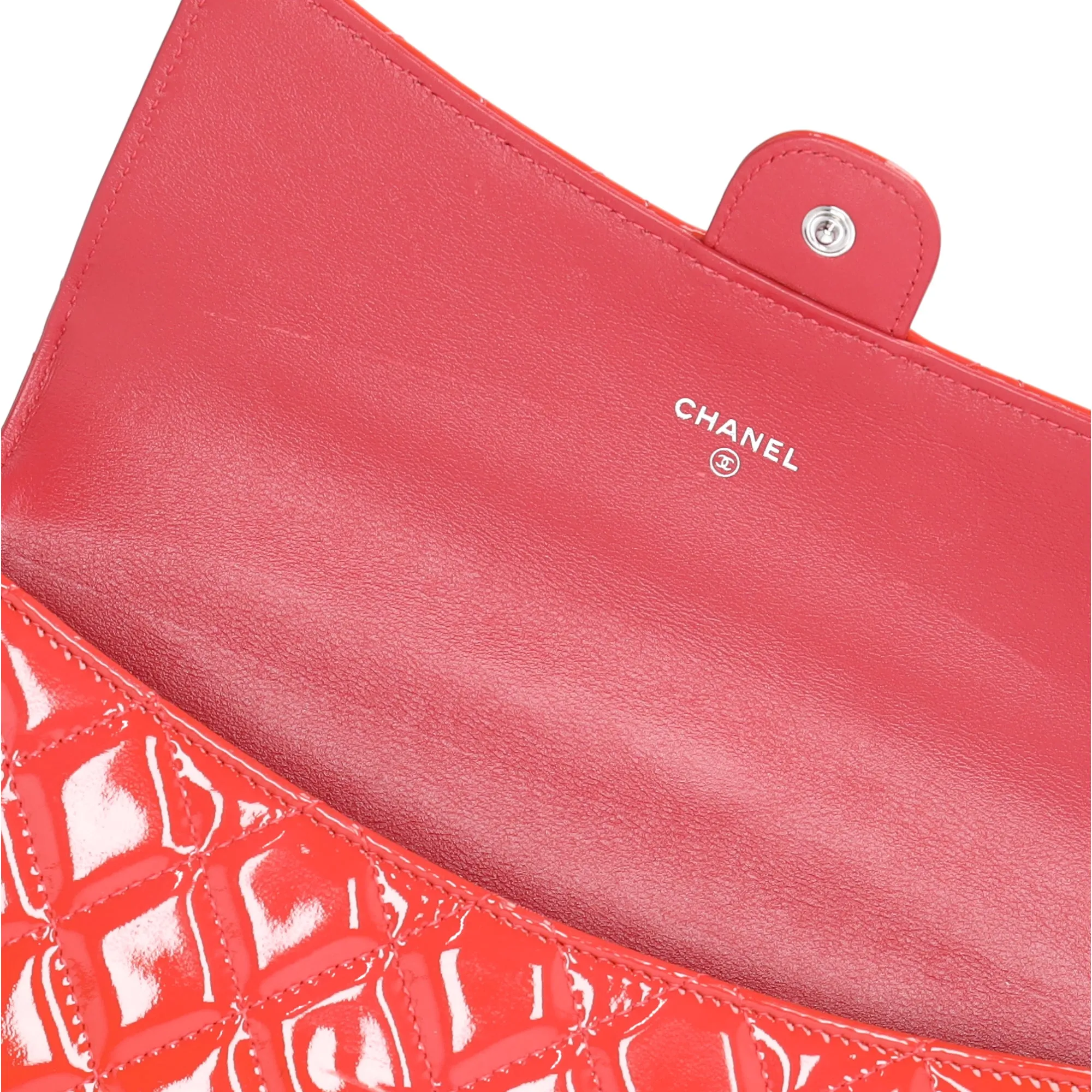 CHANEL 4 in 1 Wallet Orange Patent Leather Passport Holder Coin Card Pouch