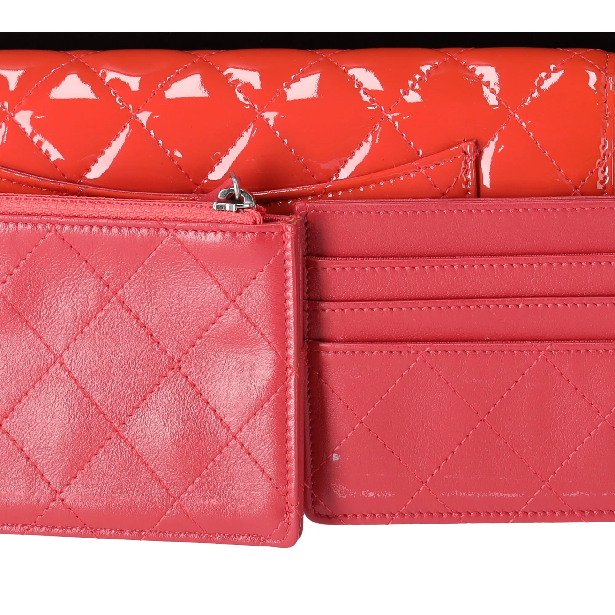 CHANEL 4 in 1 Wallet Orange Patent Leather Passport Holder Coin Card Pouch