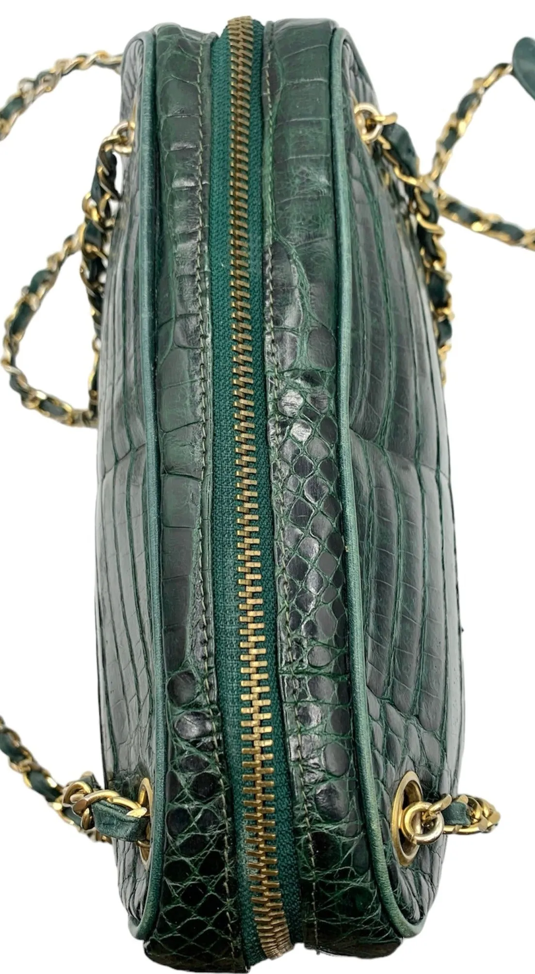 CHANEL Authenticated 80s Green Crocodile Camera Shoulder Bag