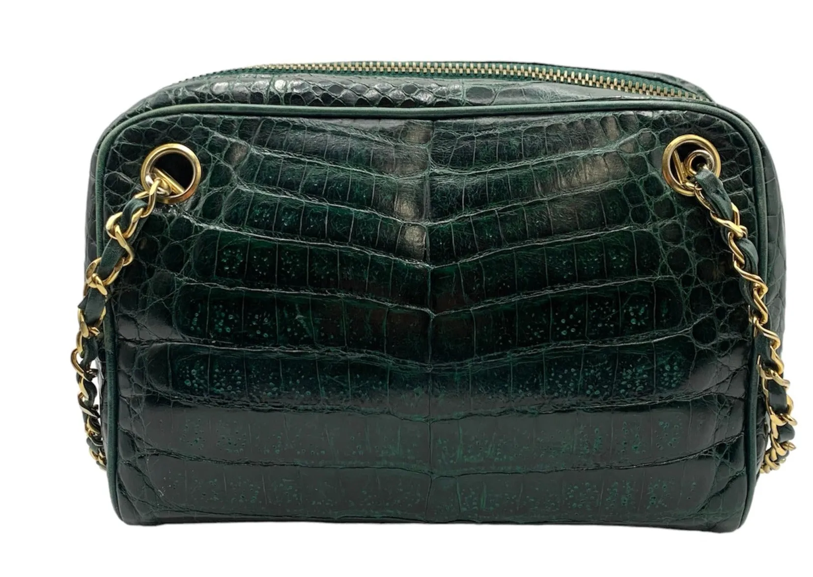 CHANEL Authenticated 80s Green Crocodile Camera Shoulder Bag