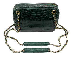 CHANEL Authenticated 80s Green Crocodile Camera Shoulder Bag