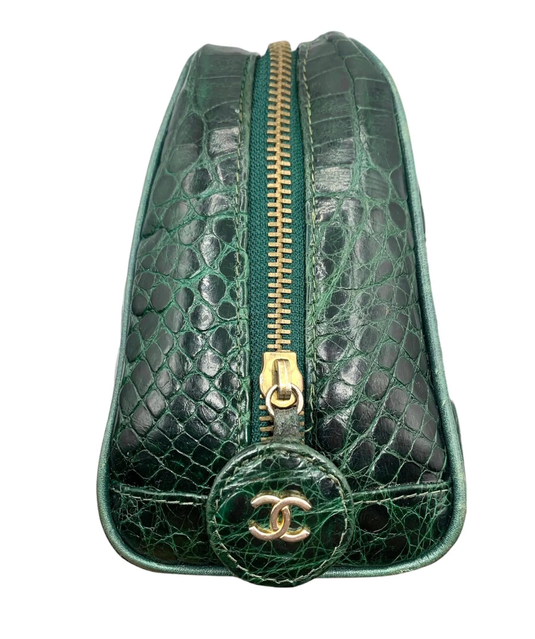 CHANEL Authenticated 80s Green Crocodile Camera Shoulder Bag