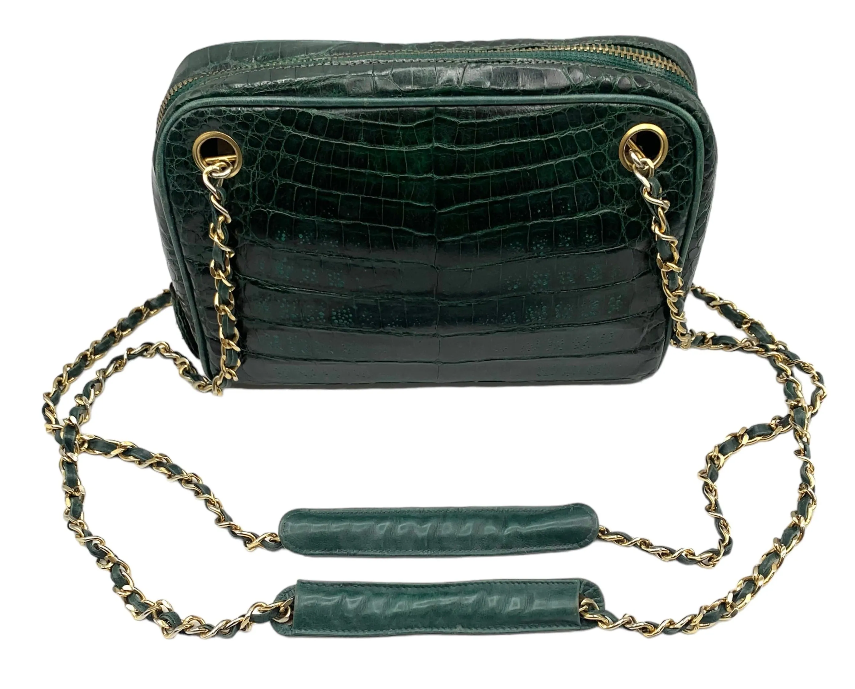 CHANEL Authenticated 80s Green Crocodile Camera Shoulder Bag