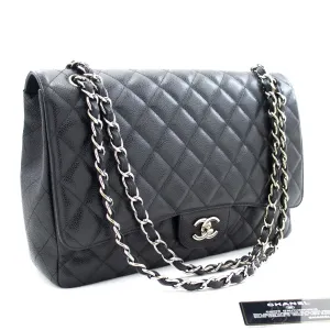 CHANEL Caviar Grained Calfskin Flap Chain Shoulder Bag Black 13" i90
