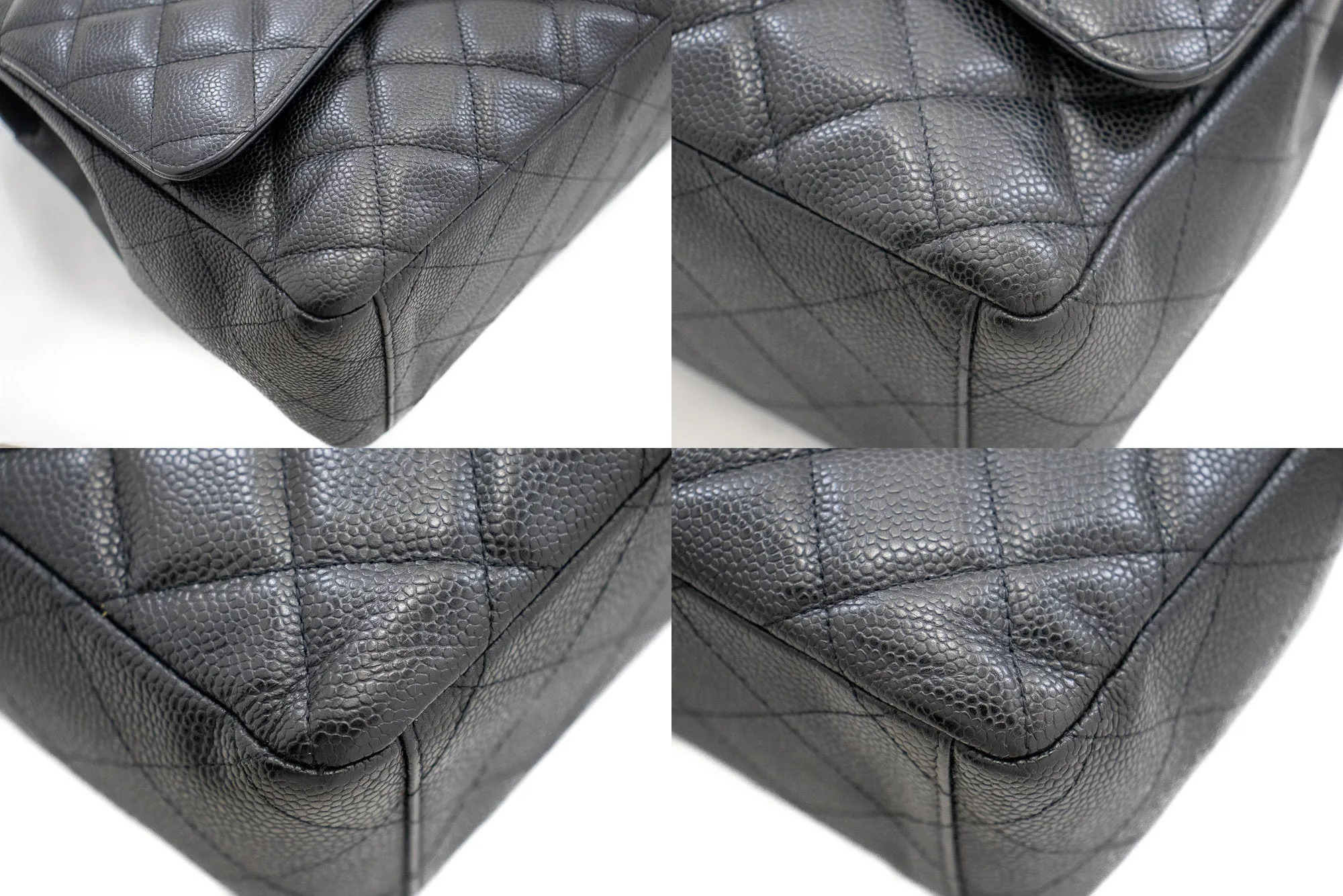 CHANEL Caviar Grained Calfskin Flap Chain Shoulder Bag Black 13" i90