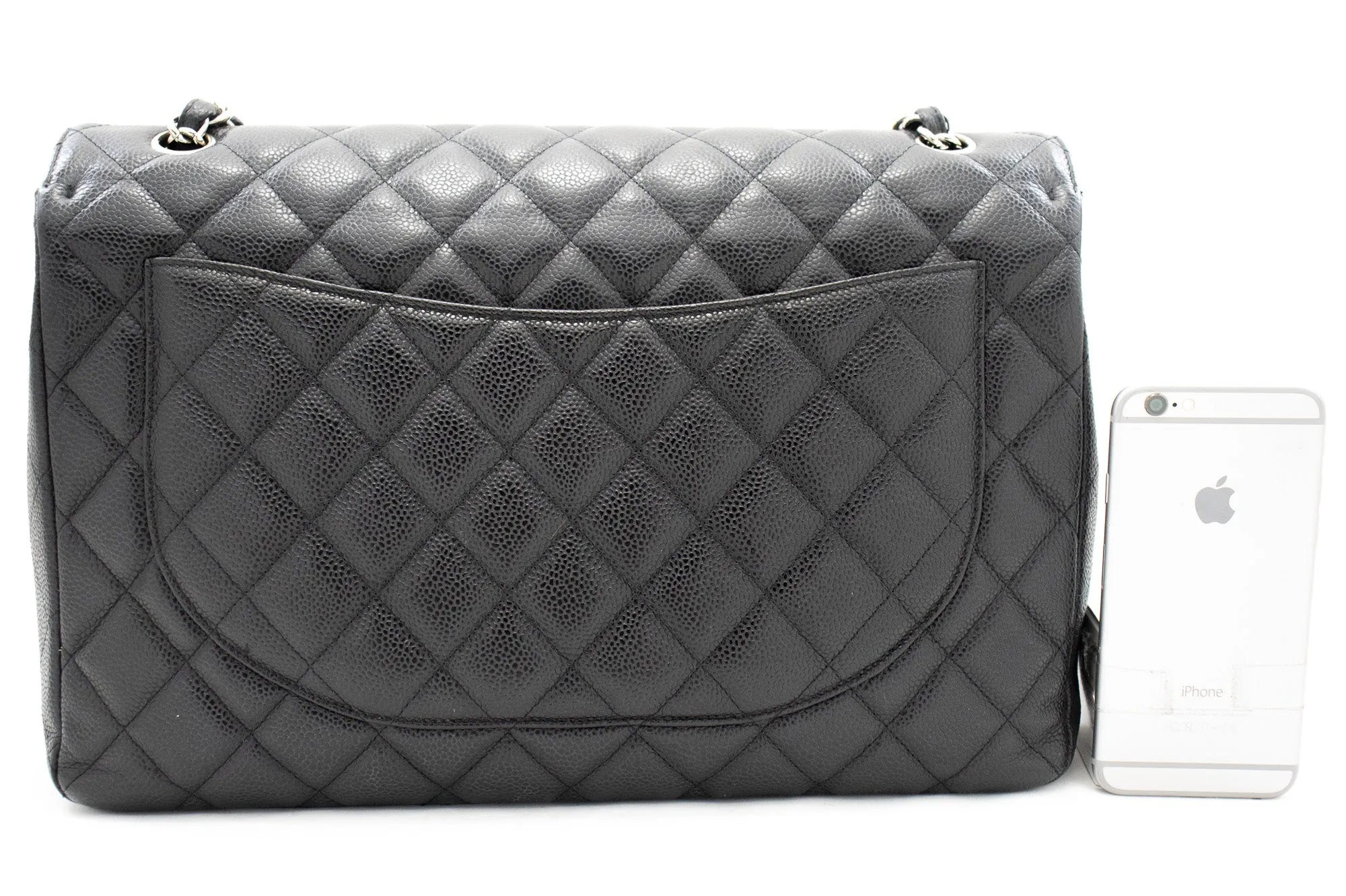 CHANEL Caviar Grained Calfskin Flap Chain Shoulder Bag Black 13" i90