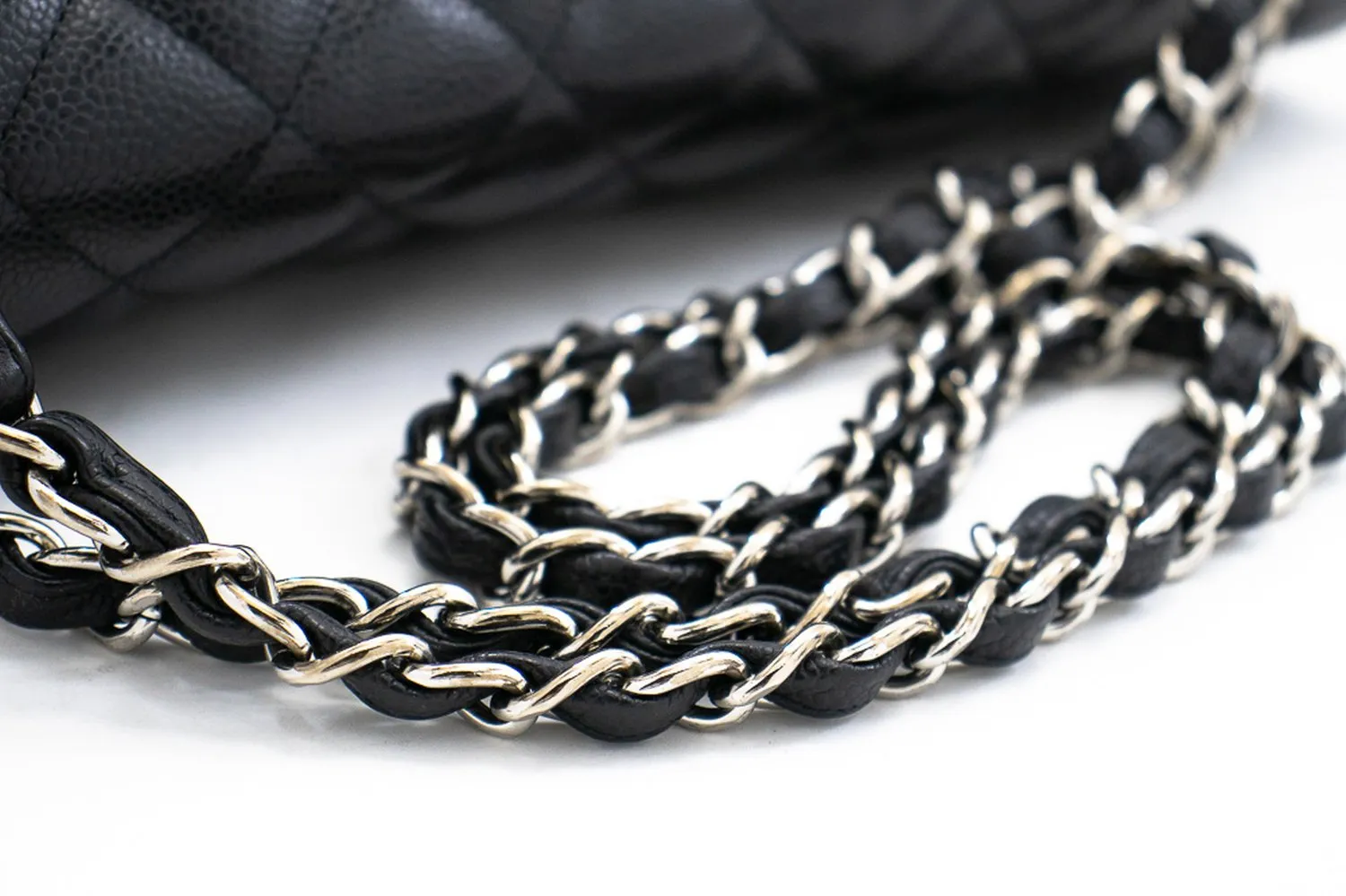 CHANEL Caviar Grained Calfskin Flap Chain Shoulder Bag Black 13" i90