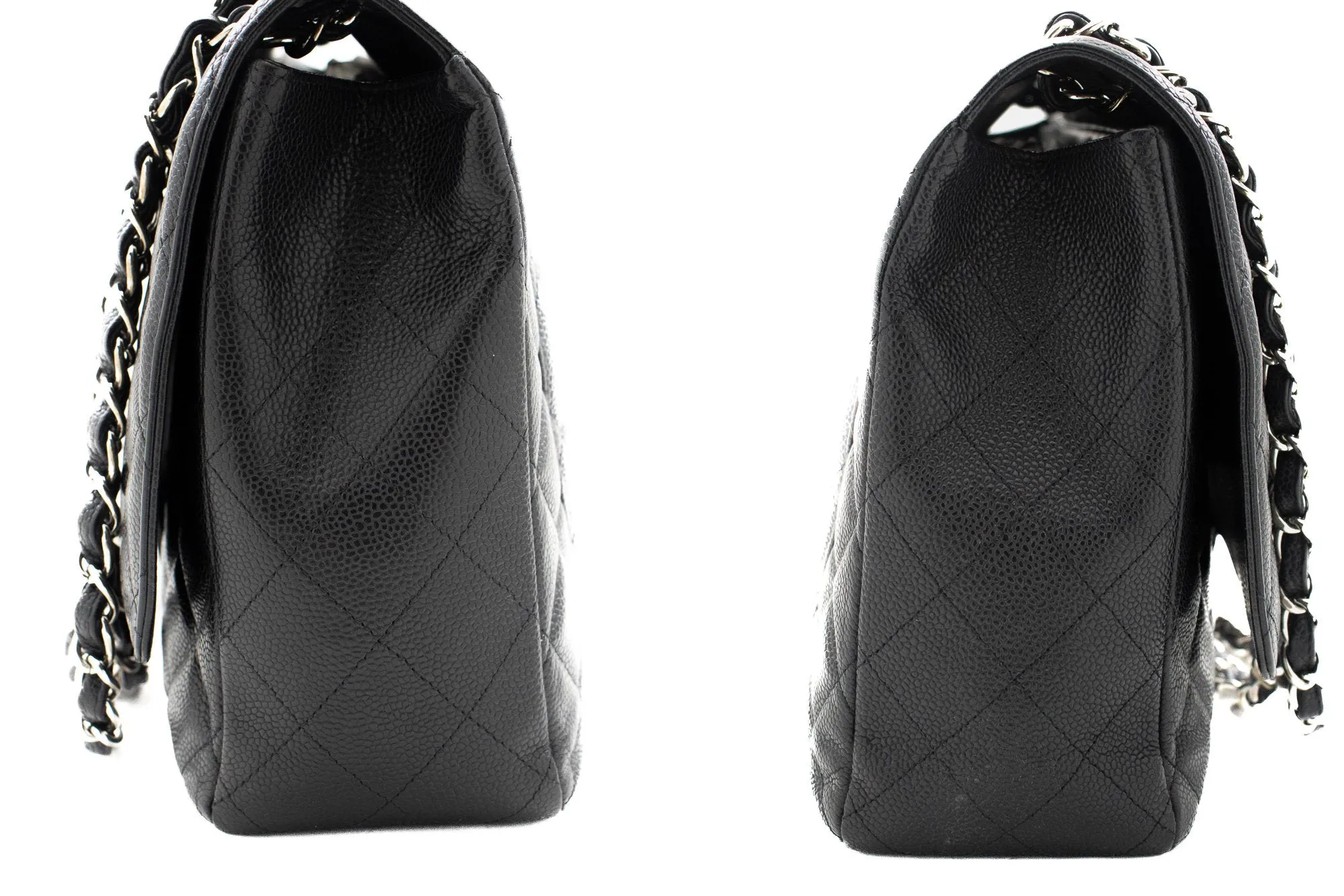CHANEL Caviar Grained Calfskin Flap Chain Shoulder Bag Black 13" i90