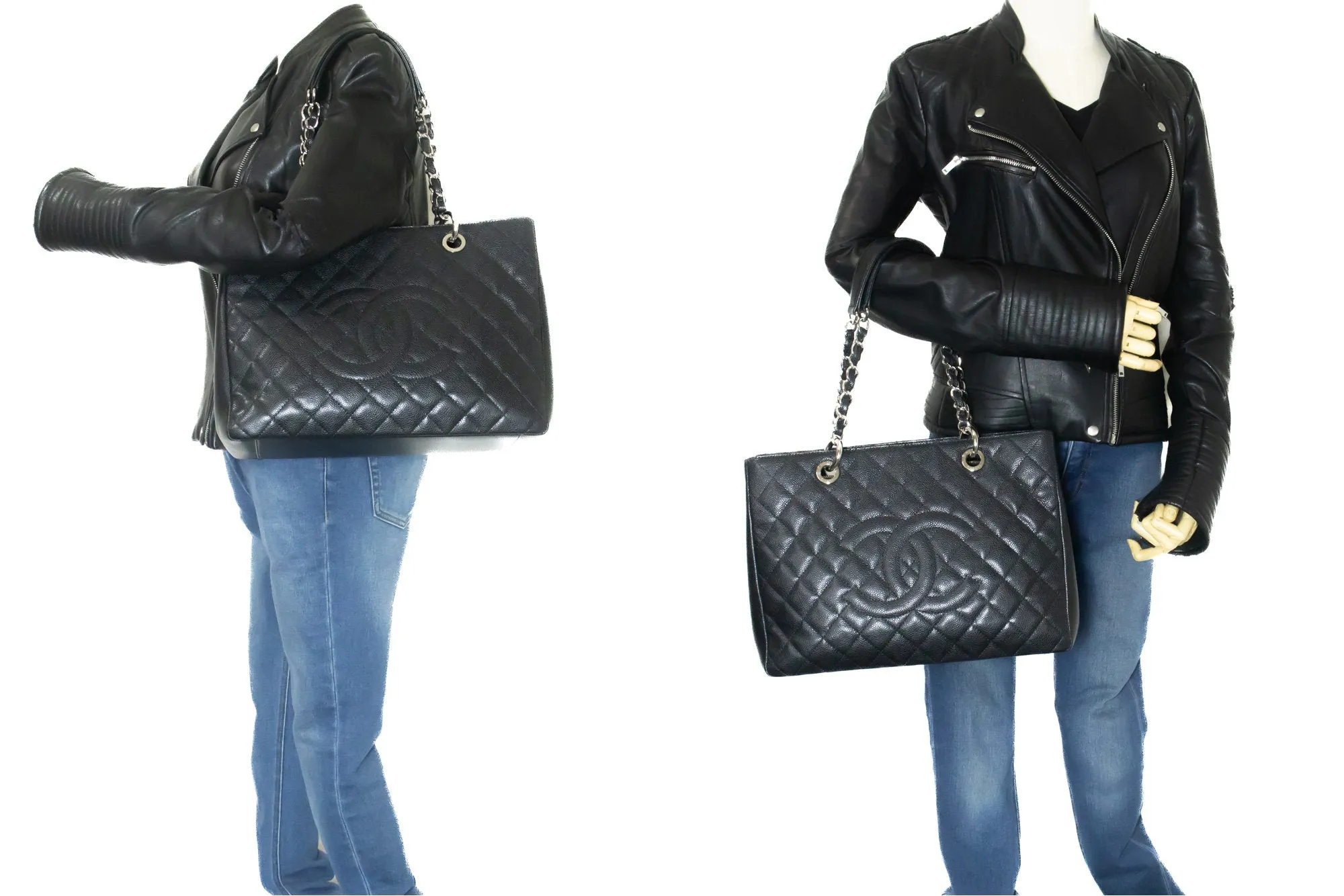 CHANEL Caviar GST 13" Grand Shopping Tote Chain Shoulder Bag Black i50