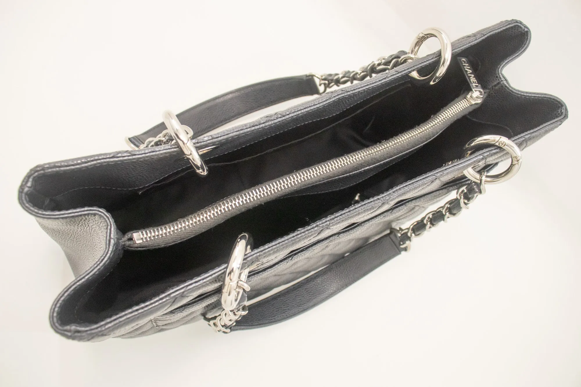 CHANEL Caviar GST 13" Grand Shopping Tote Chain Shoulder Bag Black i50