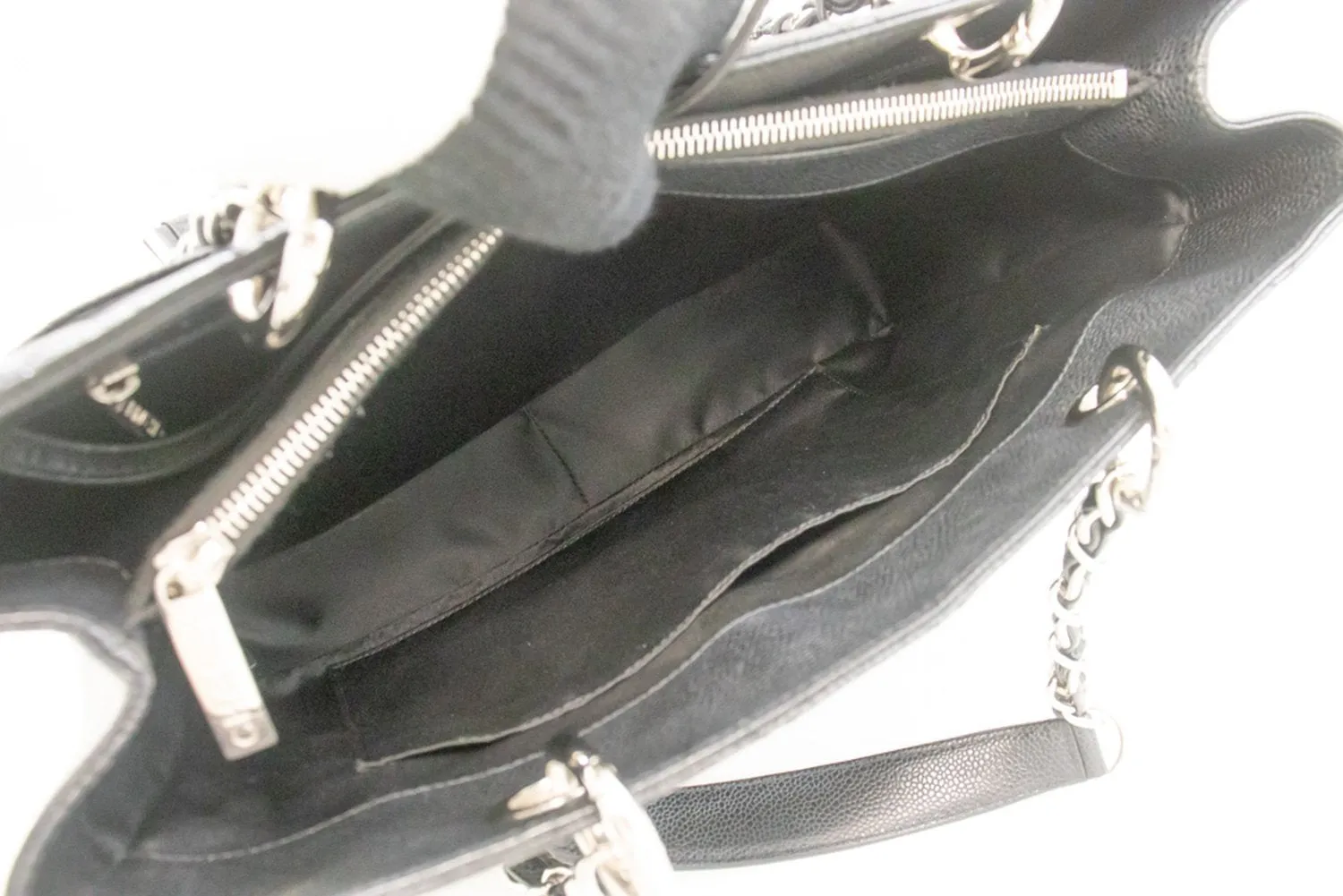 CHANEL Caviar GST 13" Grand Shopping Tote Chain Shoulder Bag Black i50