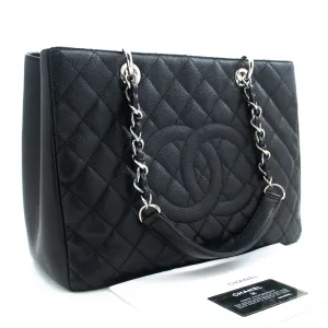 CHANEL Caviar GST 13" Grand Shopping Tote Chain Shoulder Bag Black i50