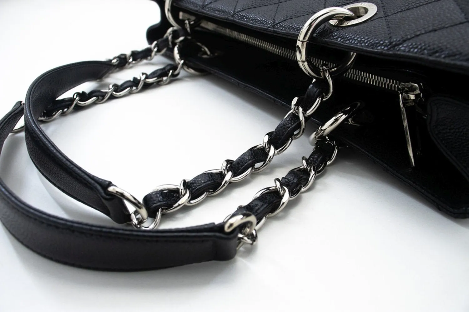 CHANEL Caviar GST 13" Grand Shopping Tote Chain Shoulder Bag Black i50