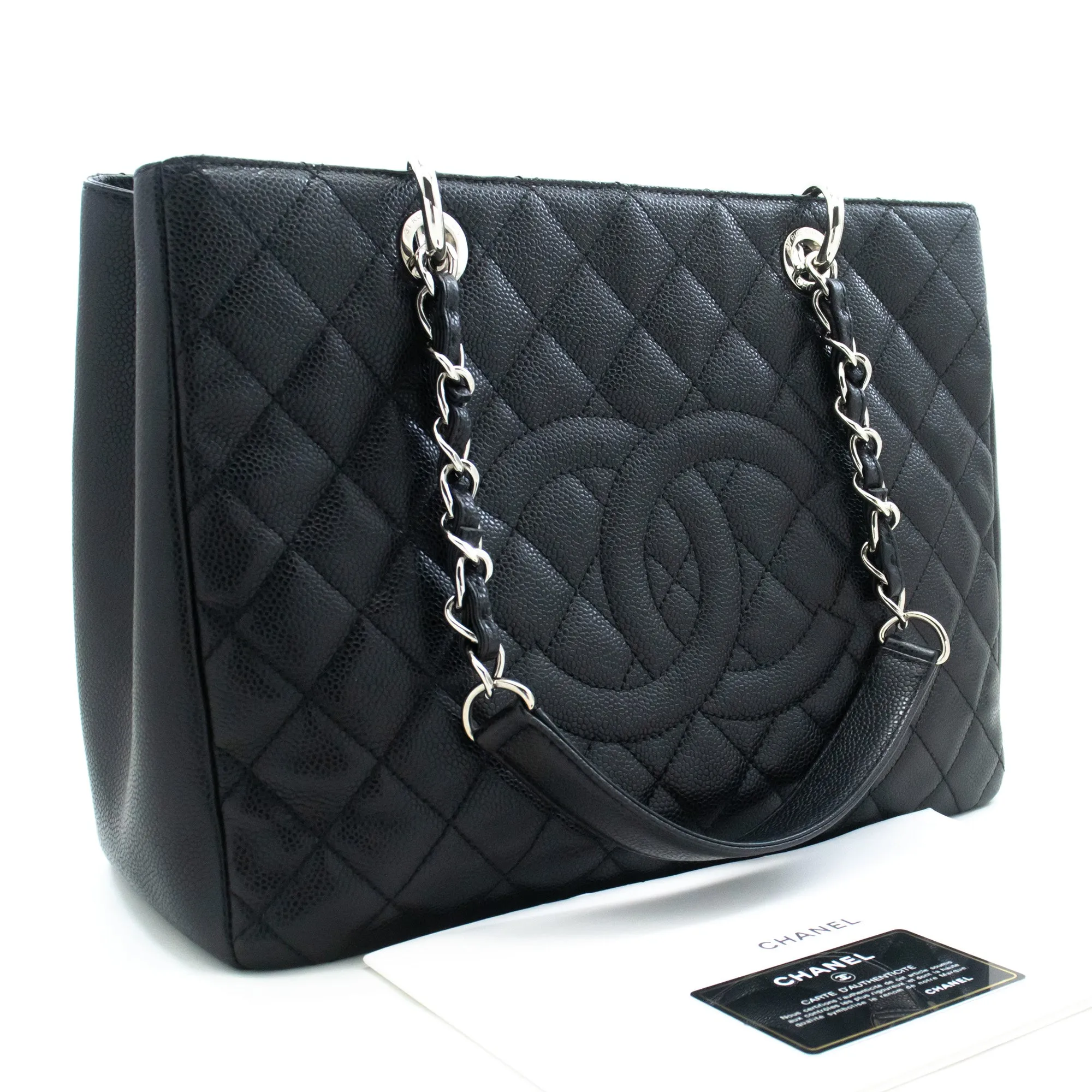 CHANEL Caviar GST 13" Grand Shopping Tote Chain Shoulder Bag Black i50