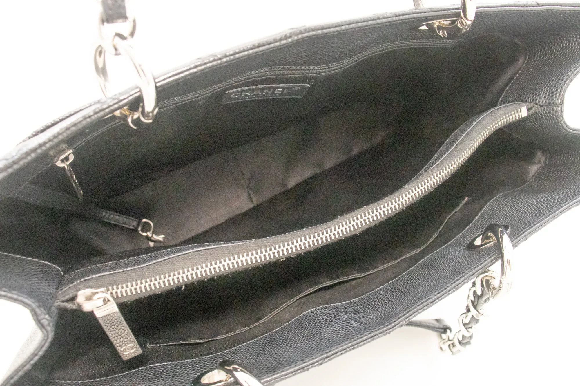 CHANEL Caviar GST 13" Grand Shopping Tote Chain Shoulder Bag Black i50