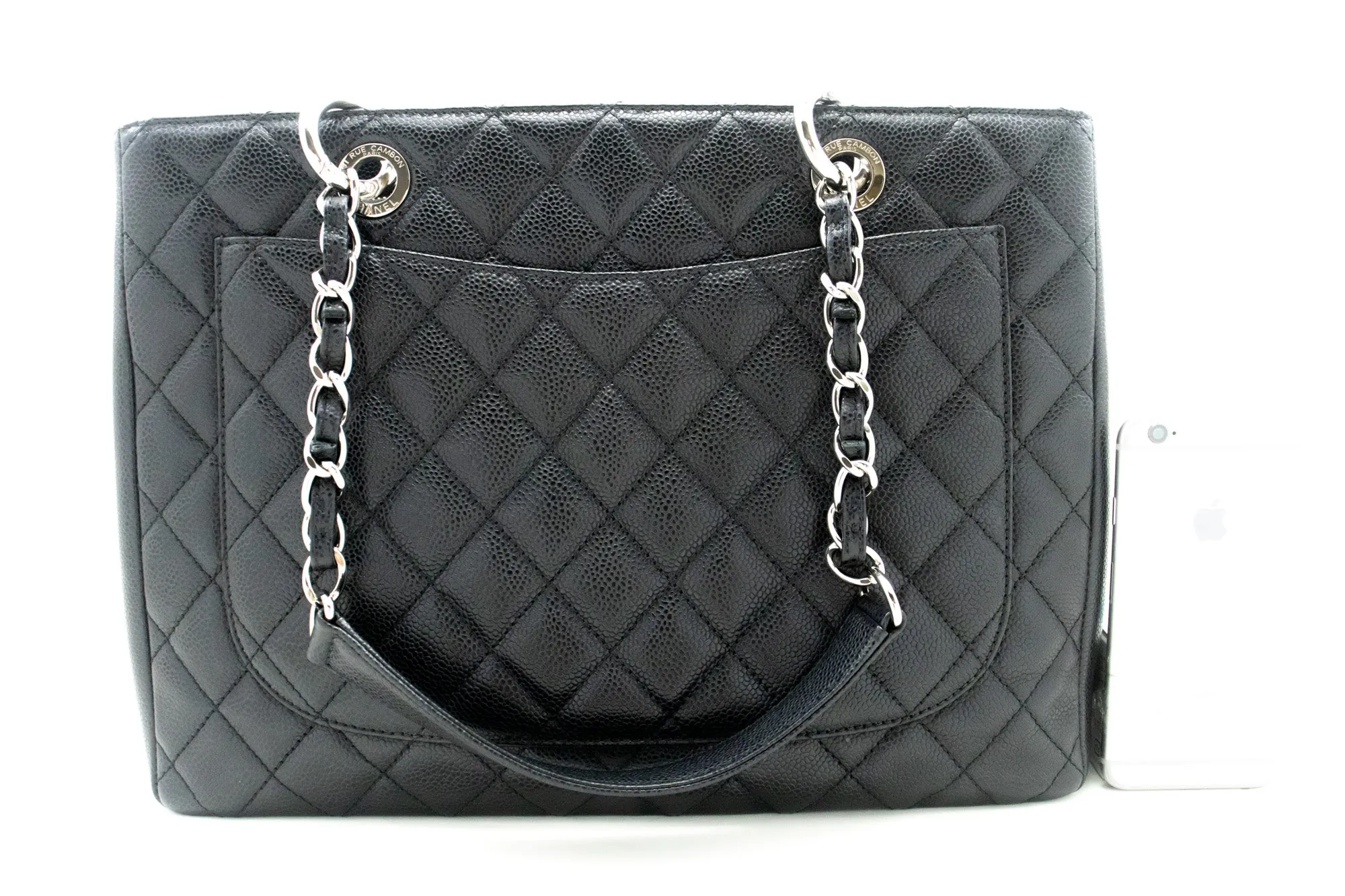 CHANEL Caviar GST 13" Grand Shopping Tote Chain Shoulder Bag Black i50