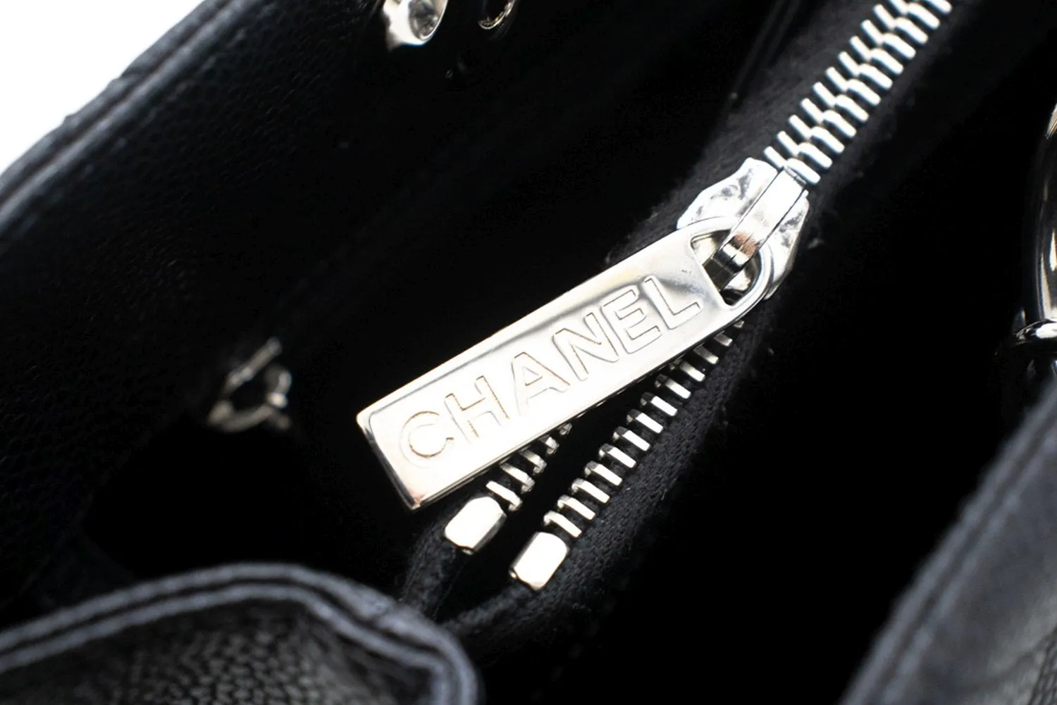 CHANEL Caviar GST 13" Grand Shopping Tote Chain Shoulder Bag Black i50