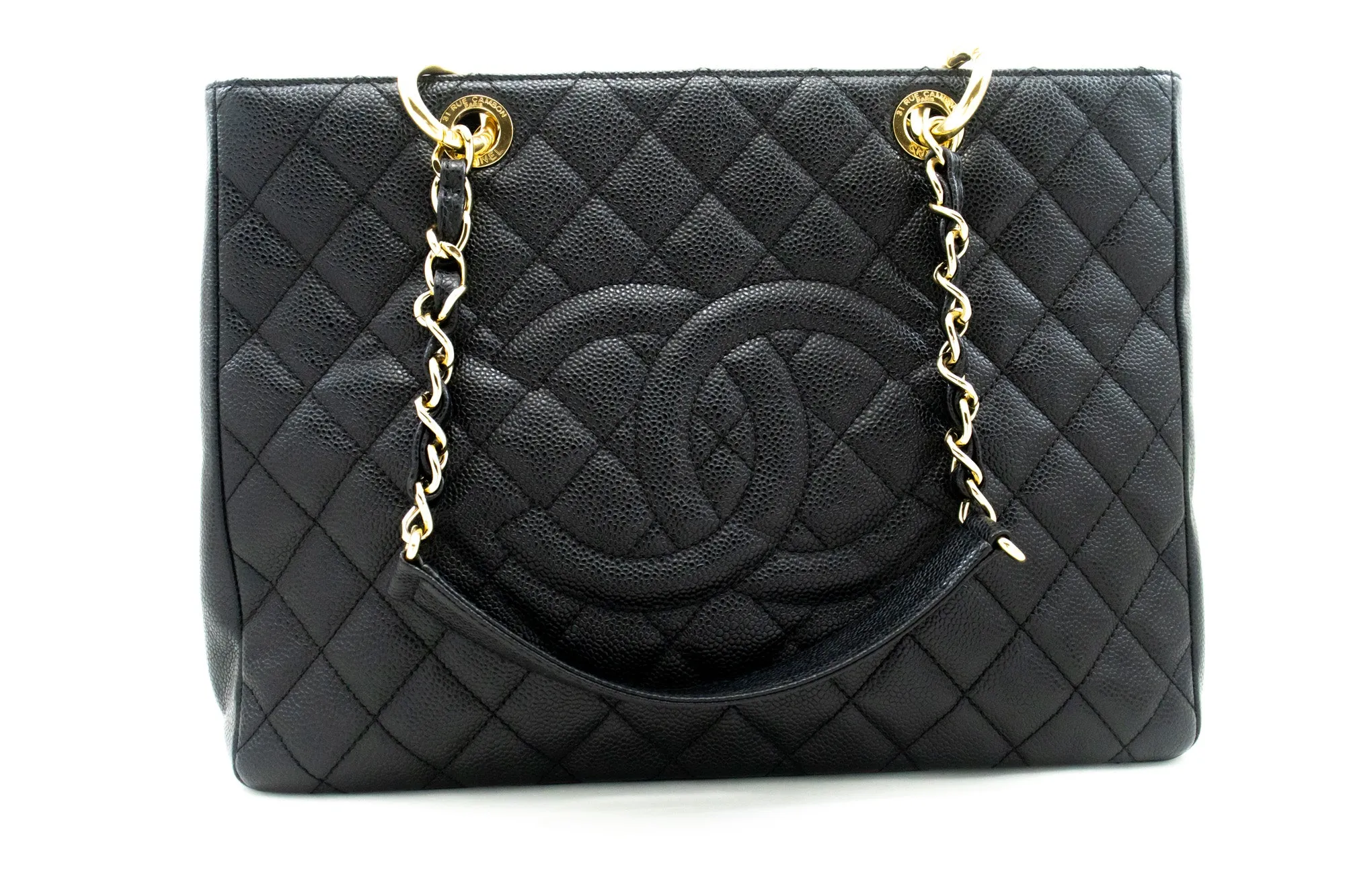 CHANEL Caviar GST 13" Grand Shopping Tote Chain Shoulder Bag Black m14