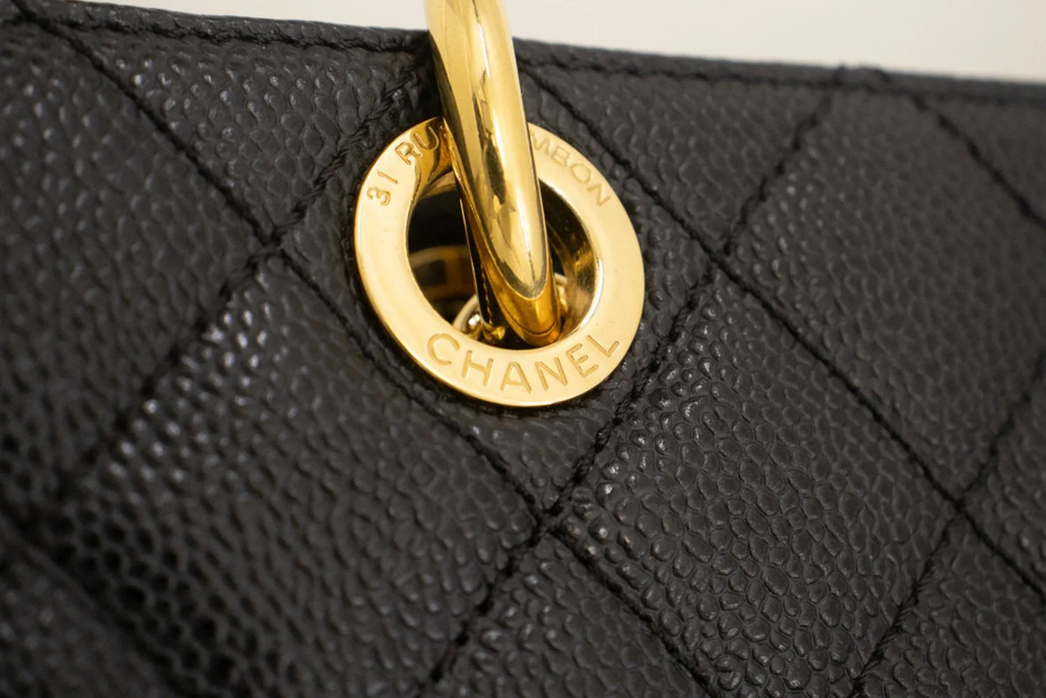CHANEL Caviar GST 13" Grand Shopping Tote Chain Shoulder Bag Black m14