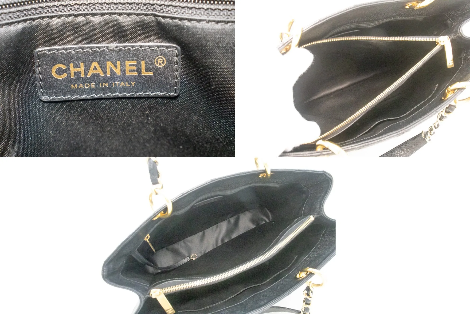 CHANEL Caviar GST 13" Grand Shopping Tote Chain Shoulder Bag Black m14
