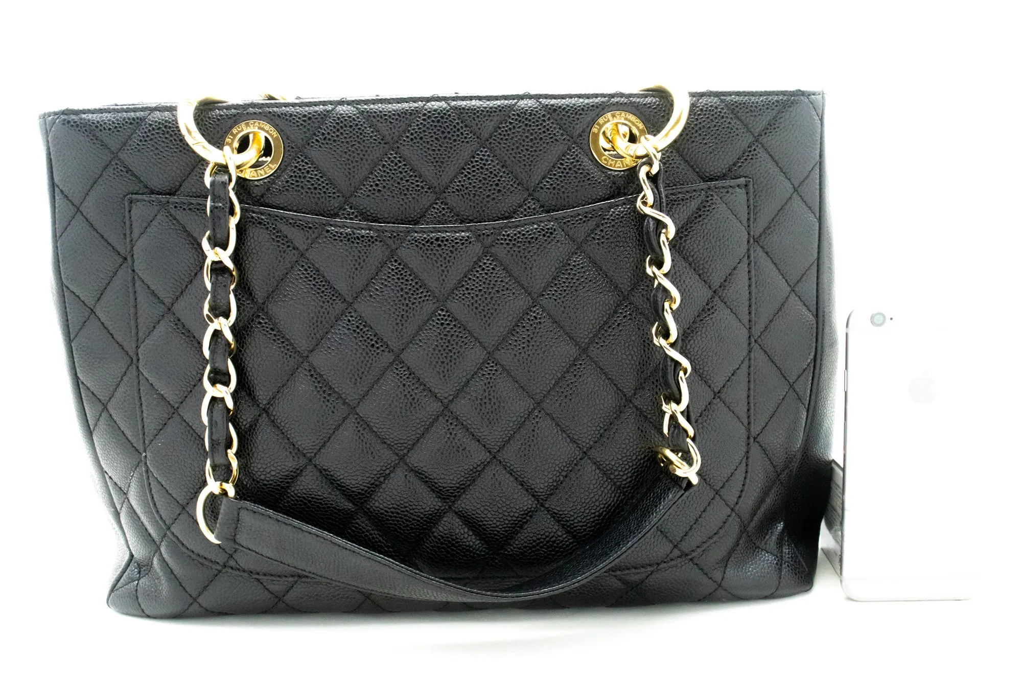 CHANEL Caviar GST 13" Grand Shopping Tote Chain Shoulder Bag Black m14