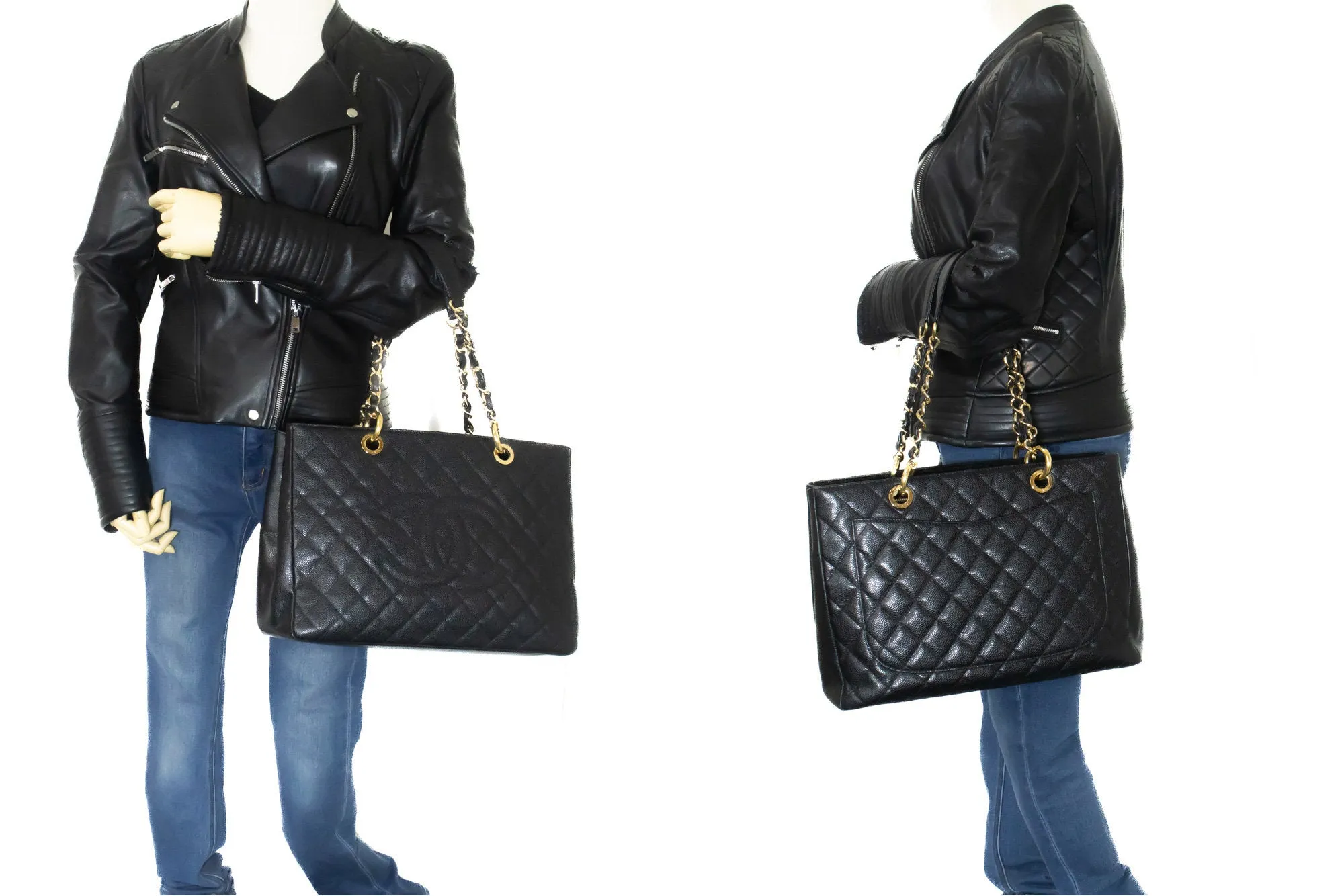 CHANEL Caviar GST 13" Grand Shopping Tote Chain Shoulder Bag Black m14