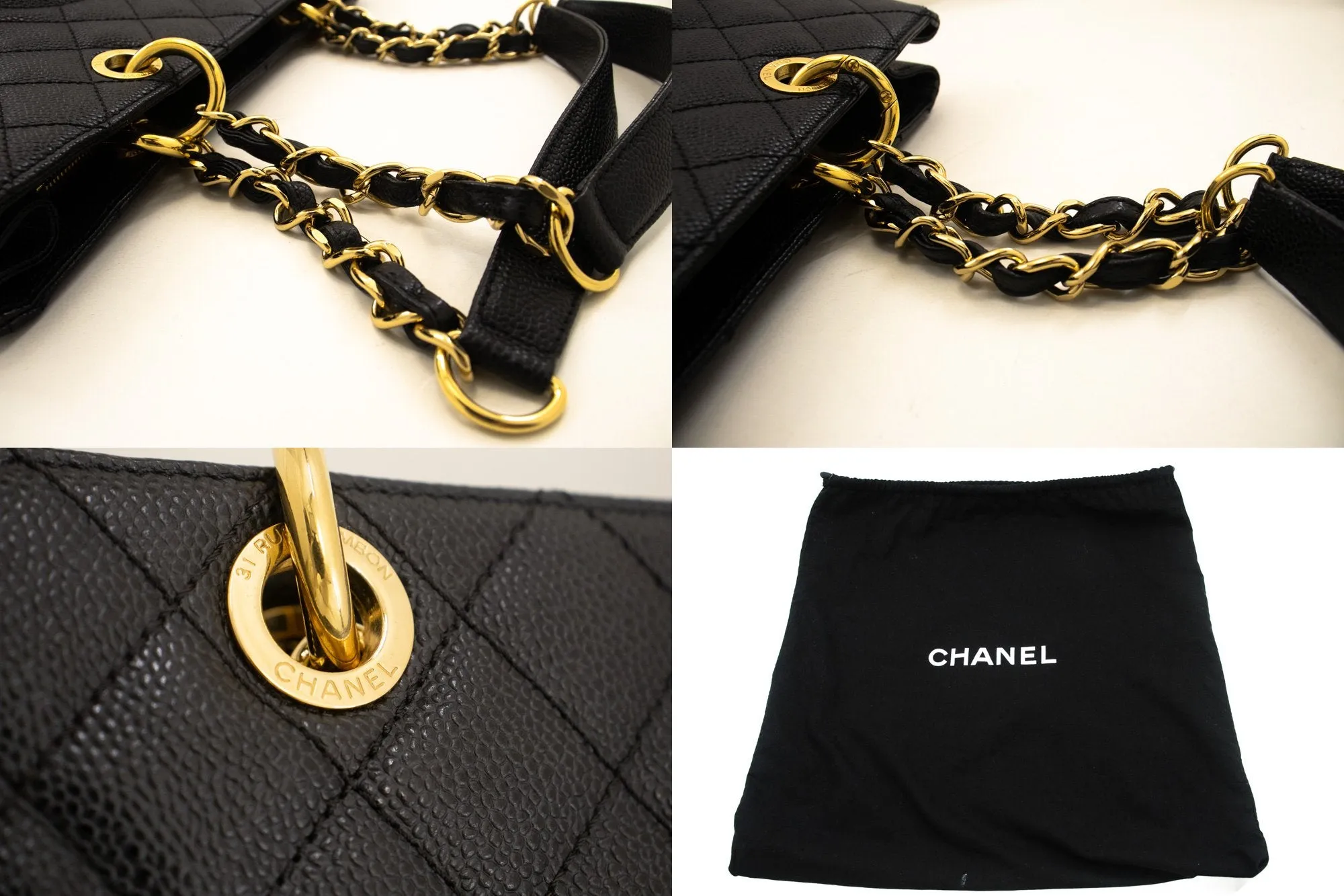 CHANEL Caviar GST 13" Grand Shopping Tote Chain Shoulder Bag Black m14