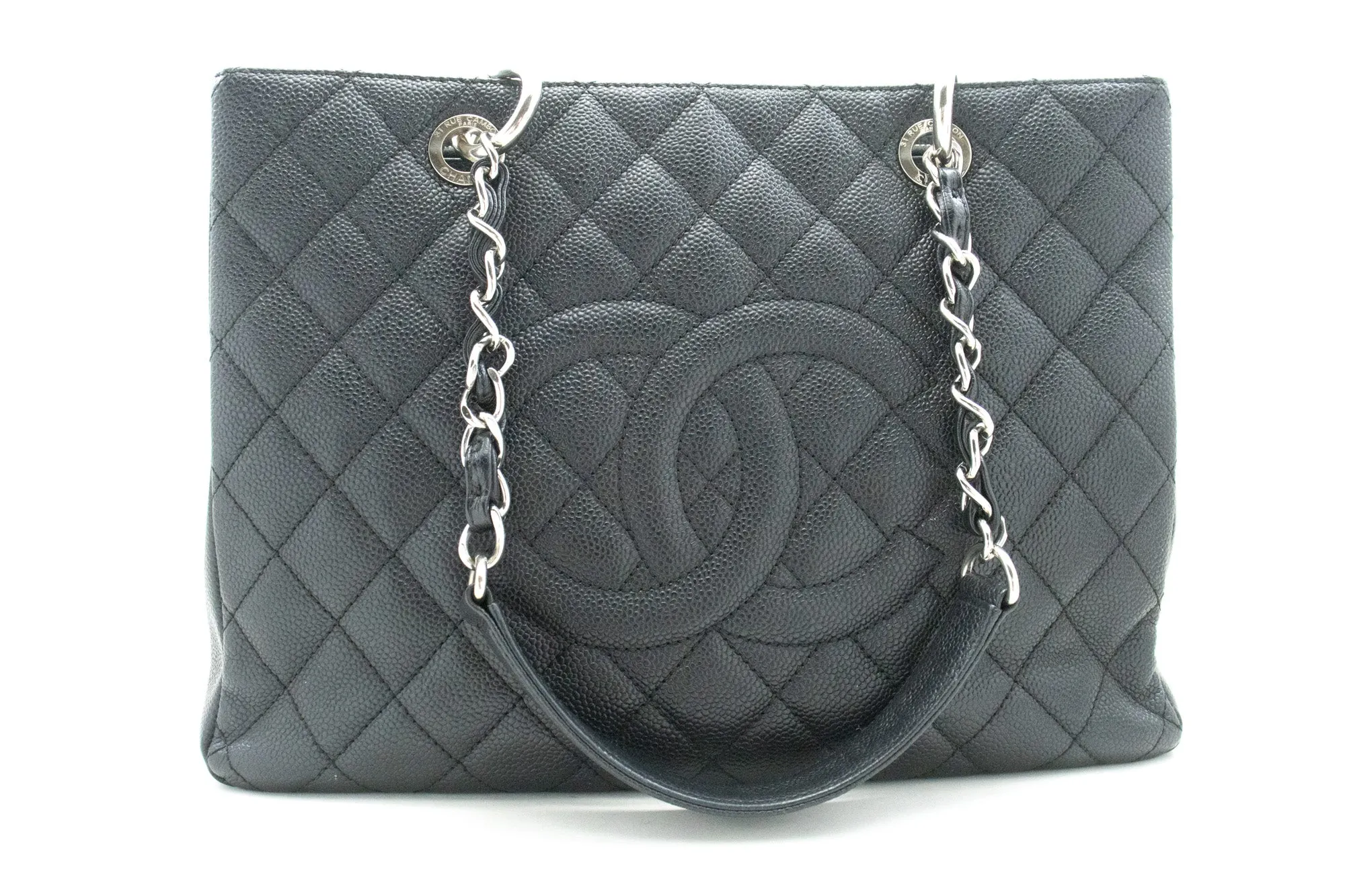 CHANEL Caviar GST 13" Grand Shopping Tote Chain Shoulder Bag Black n78