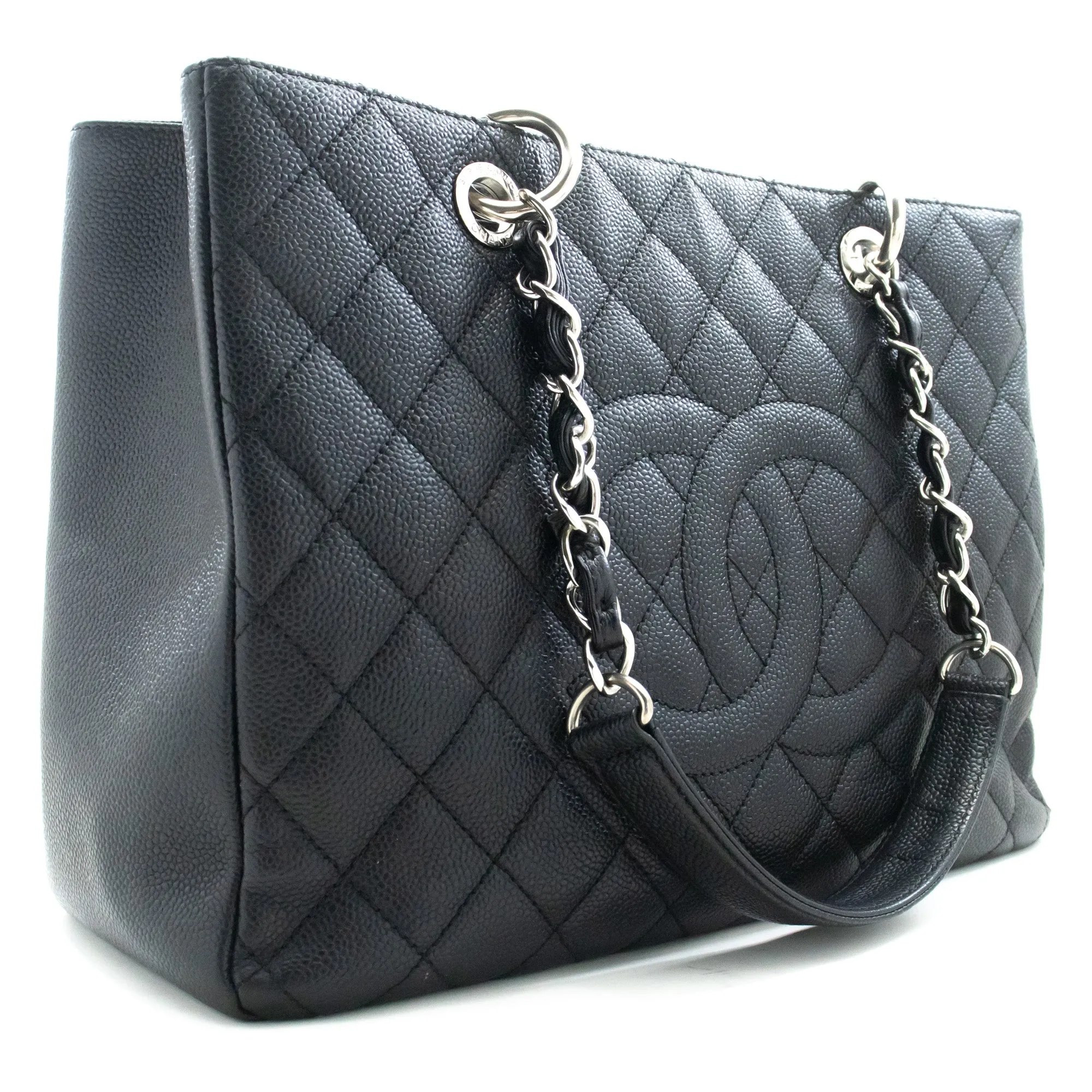 CHANEL Caviar GST 13" Grand Shopping Tote Chain Shoulder Bag Black n78