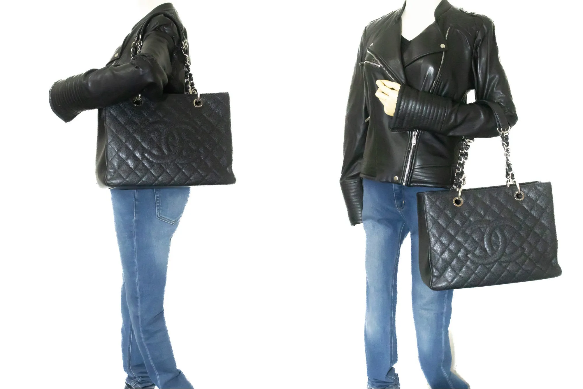 CHANEL Caviar GST 13" Grand Shopping Tote Chain Shoulder Bag Black n78