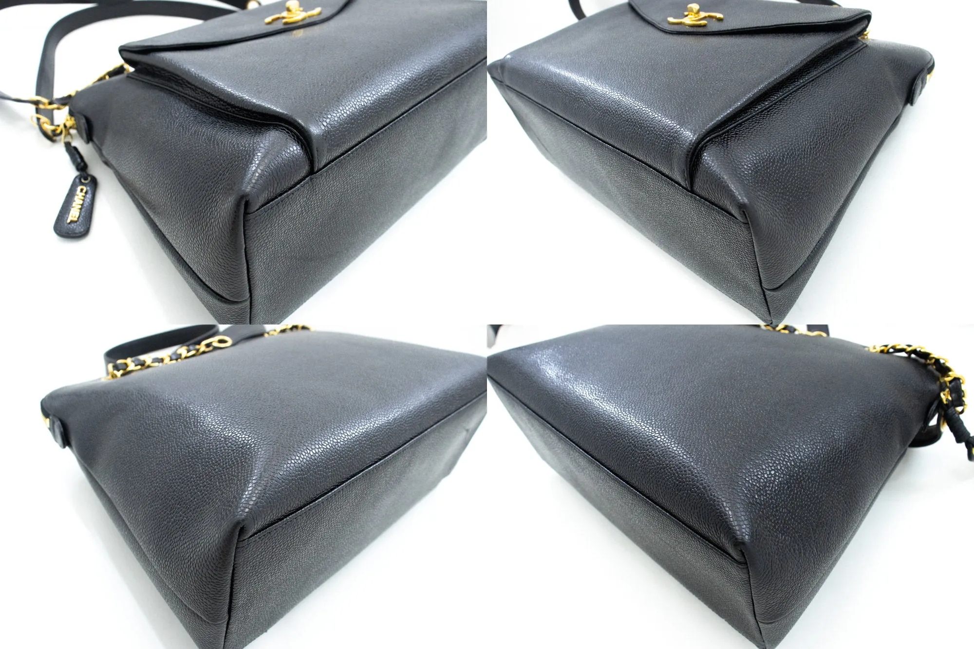 CHANEL Caviar Large Chain Shoulder Bag Black Leather Gold Zipper m21