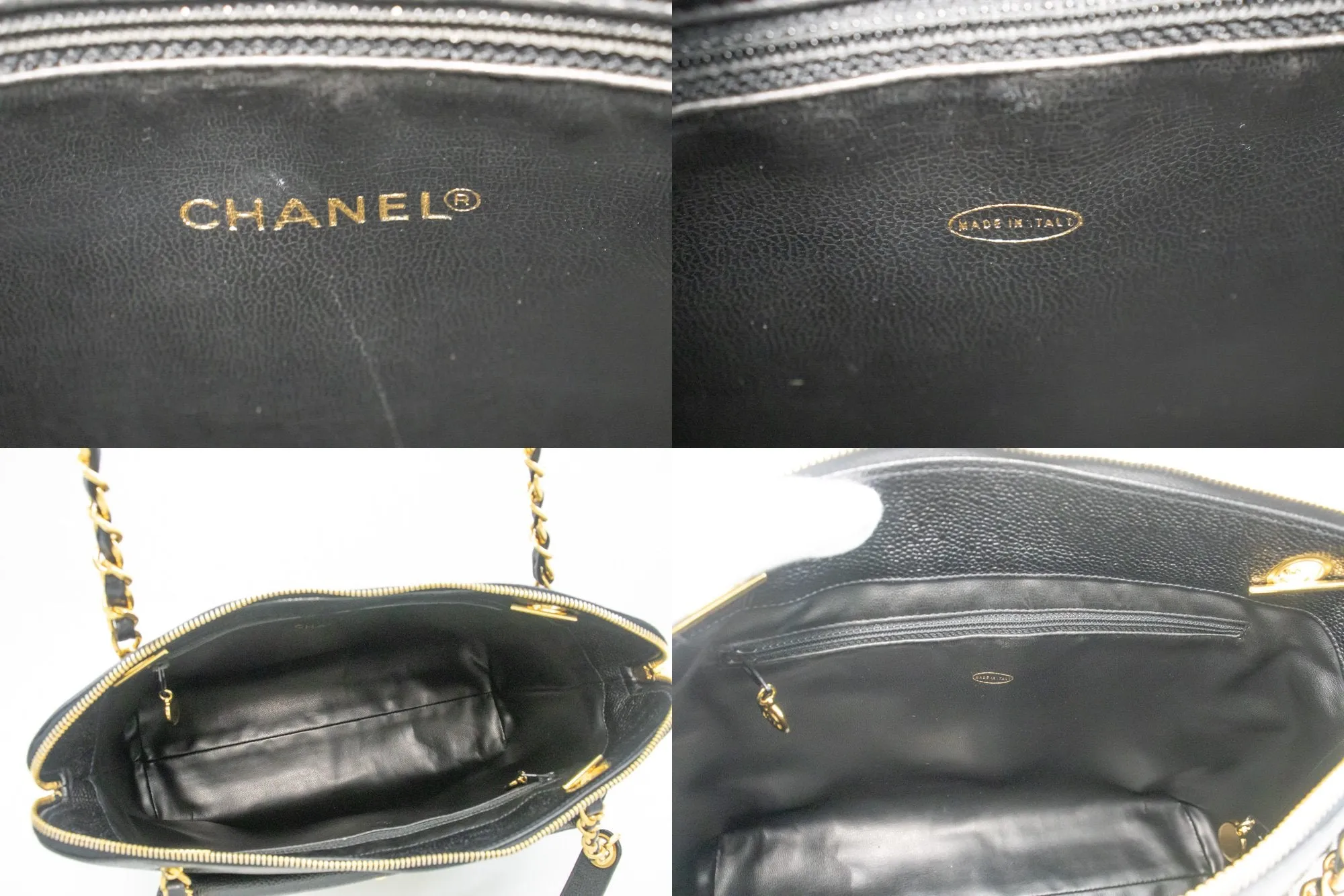 CHANEL Caviar Large Chain Shoulder Bag Black Leather Gold Zipper m21