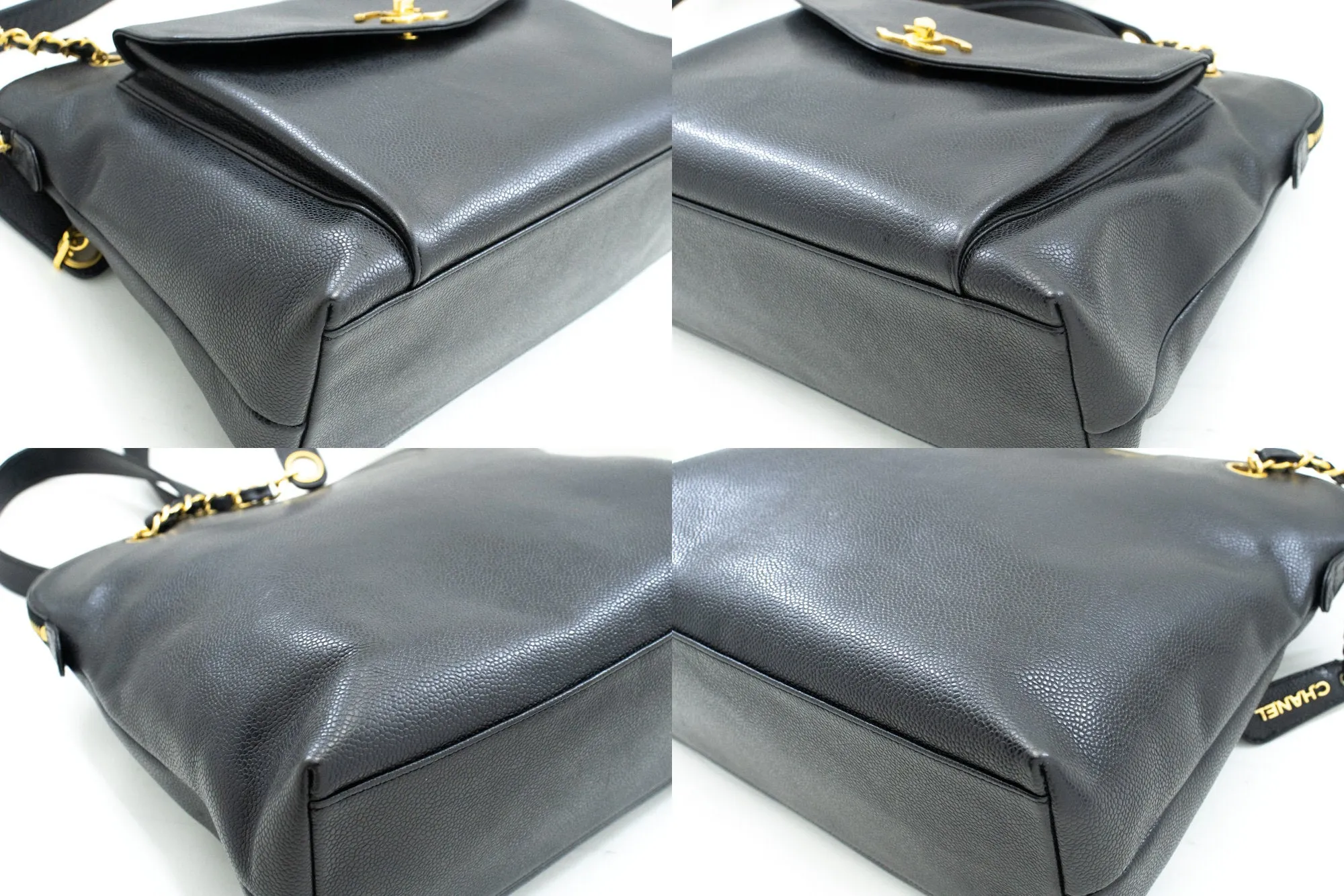 CHANEL Caviar Large Chain Shoulder Bag Black Leather Gold Zipper m53